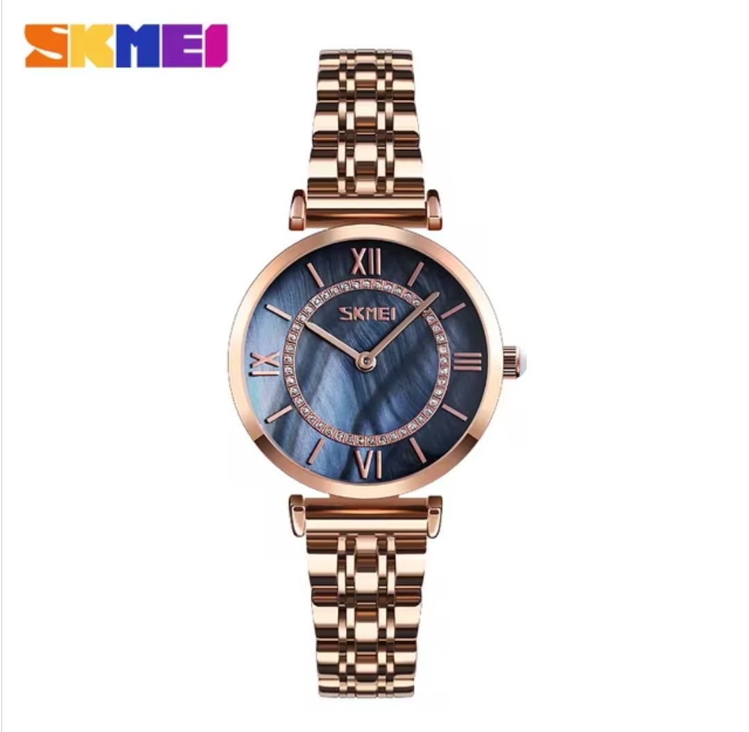 SKMEI 9198 Ladies Chain Watch - Shell Black Dial- Rose Golden Bezel- Rose Golden Chain- TF Code SK496CF_img_0