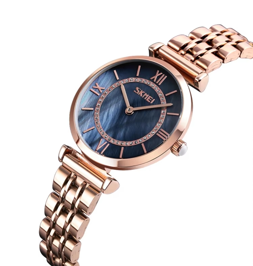 SKMEI 9198 Ladies Chain Watch - Shell Black Dial- Rose Golden Bezel- Rose Golden Chain- TF Code SK496CF_img_1