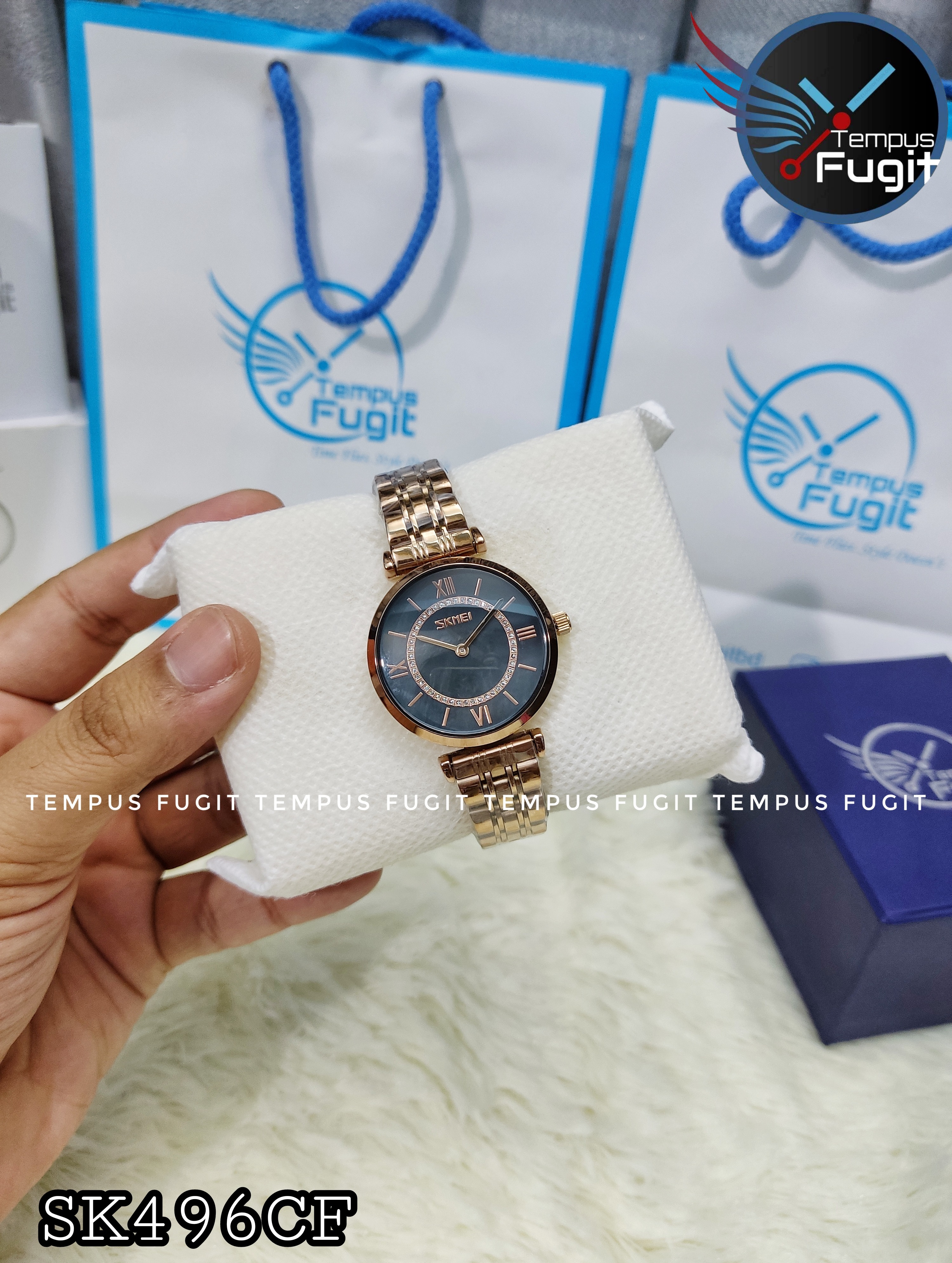 SKMEI 9198 Ladies Chain Watch - Shell Black Dial- Rose Golden Bezel- Rose Golden Chain- TF Code SK496CF_img_2