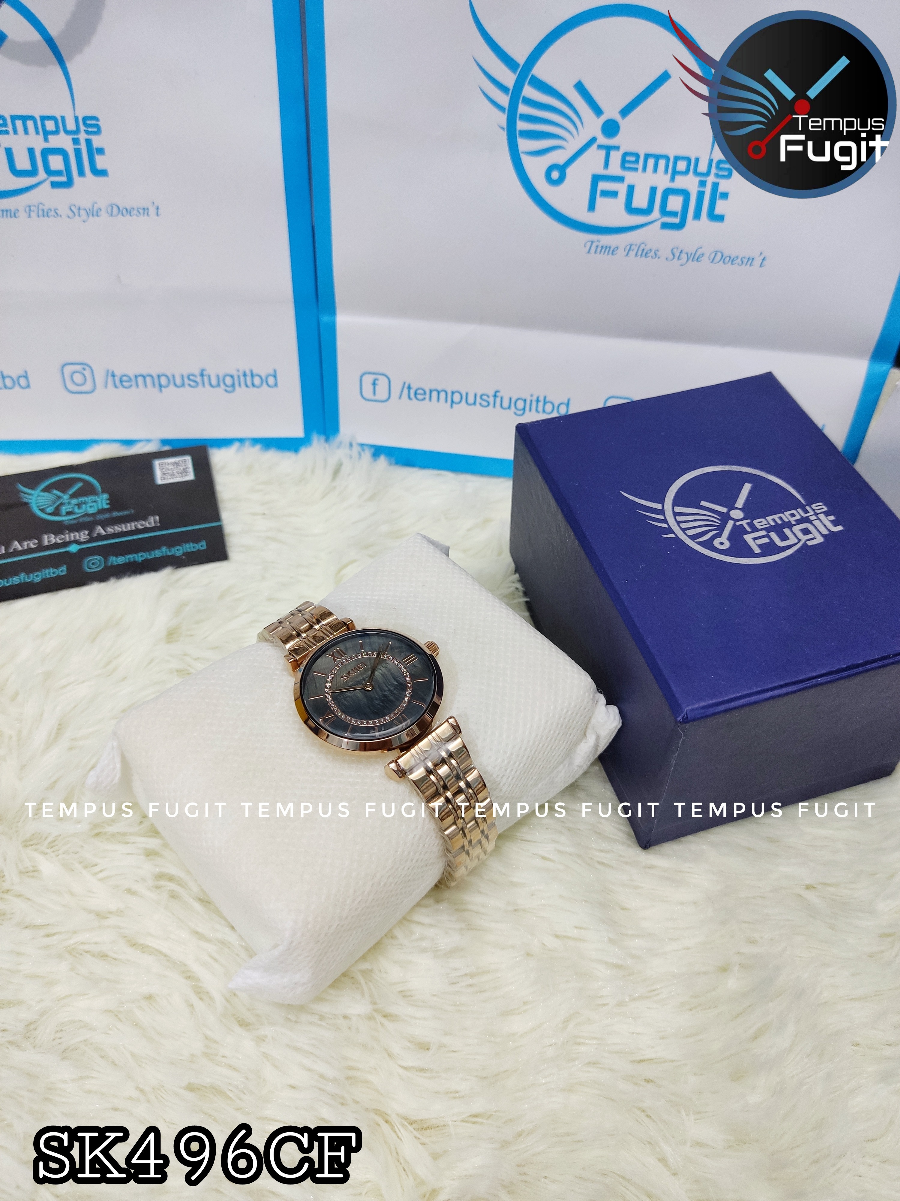 SKMEI 9198 Ladies Chain Watch - Shell Black Dial- Rose Golden Bezel- Rose Golden Chain- TF Code SK496CF_img_3