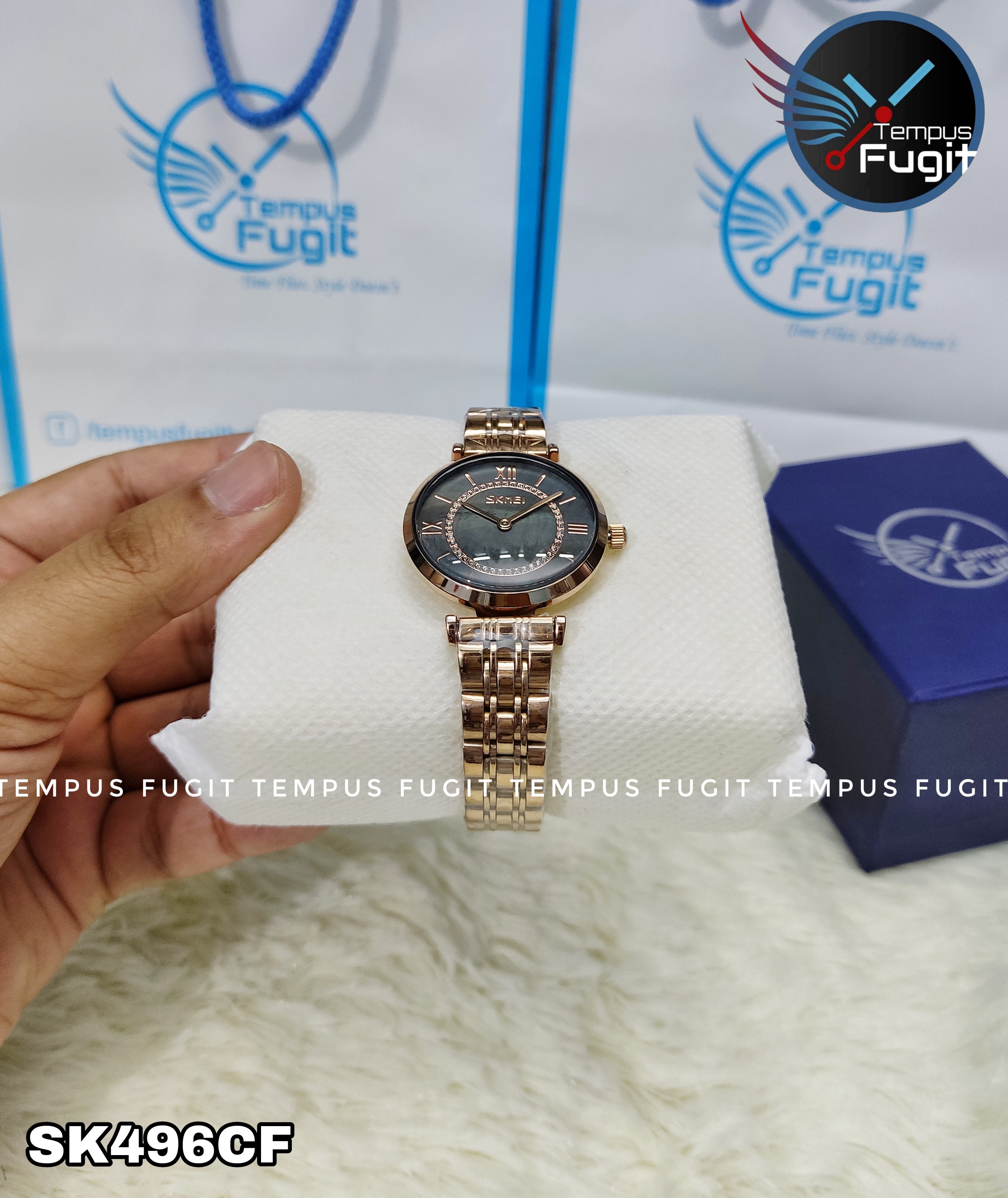 SKMEI 9198 Ladies Chain Watch - Shell Black Dial- Rose Golden Bezel- Rose Golden Chain- TF Code SK496CF_img_4