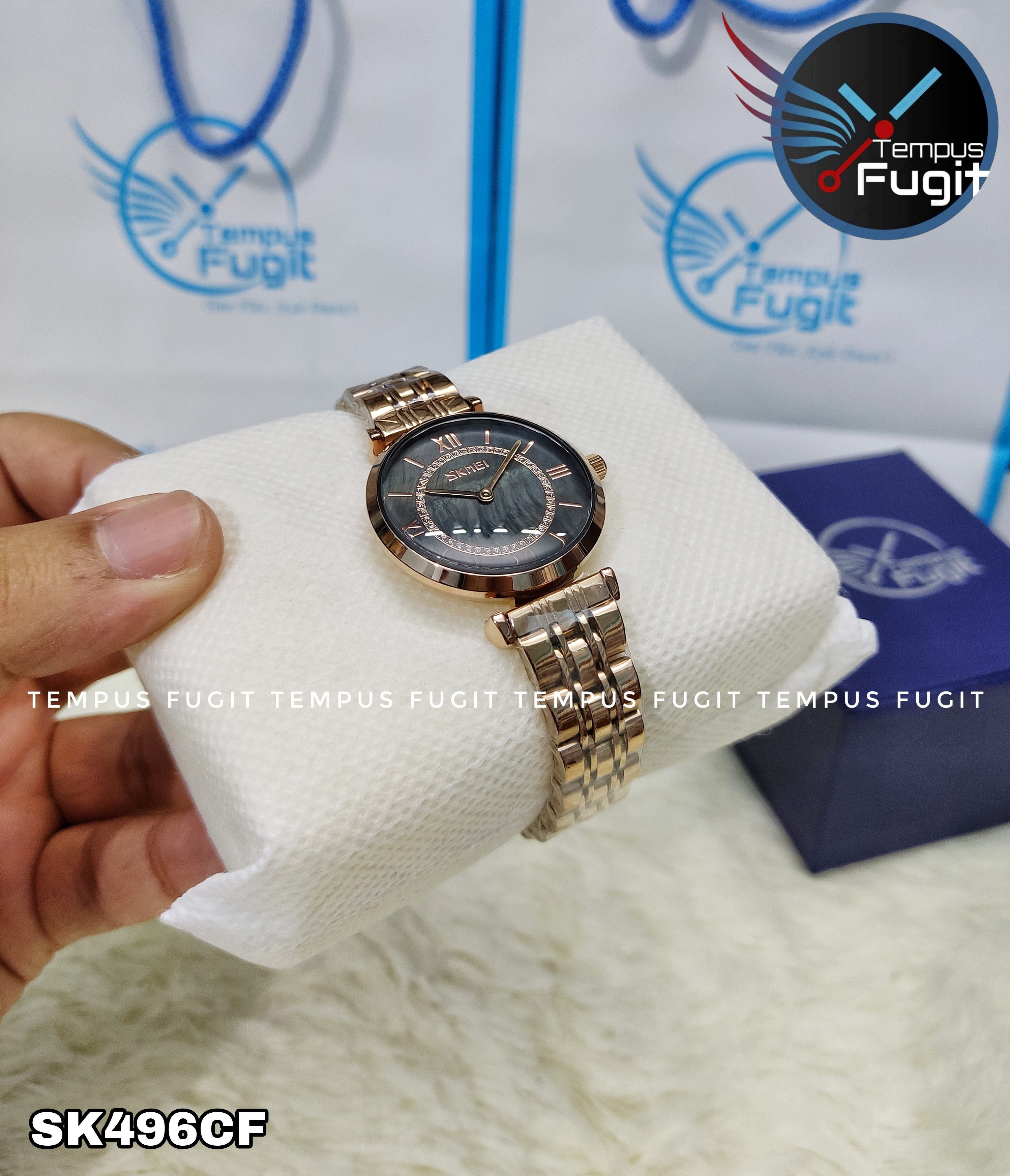 SKMEI 9198 Ladies Chain Watch - Shell Black Dial- Rose Golden Bezel- Rose Golden Chain- TF Code SK496CF_img_5