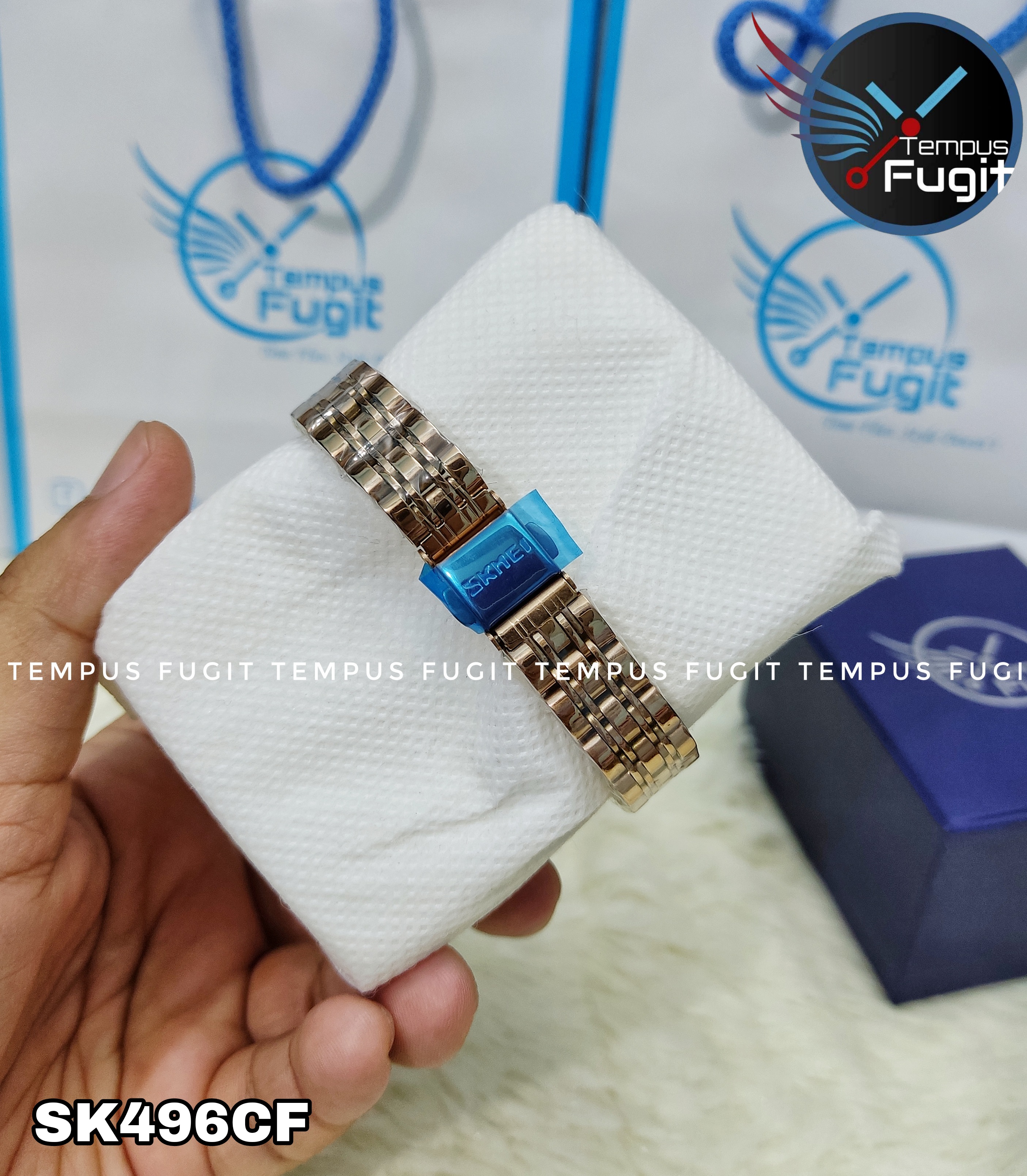 SKMEI 9198 Ladies Chain Watch - Shell Black Dial- Rose Golden Bezel- Rose Golden Chain- TF Code SK496CF_img_7