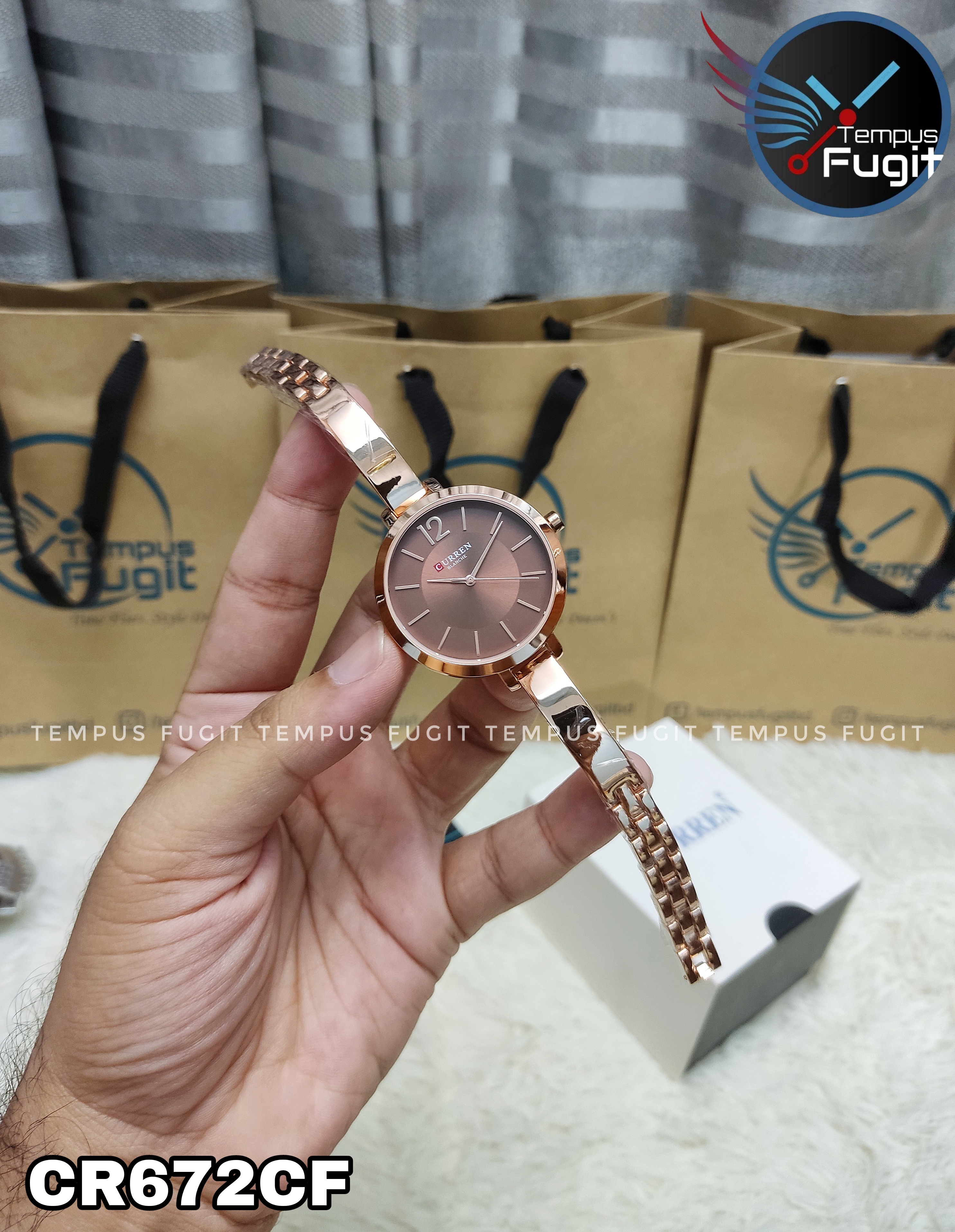 Curren 9012 Ladies Chain Watch- Coffee Dial- Rose Golden Bezel- Rose Golden Bracelet+Chain- TF Code CR672CF_img_4