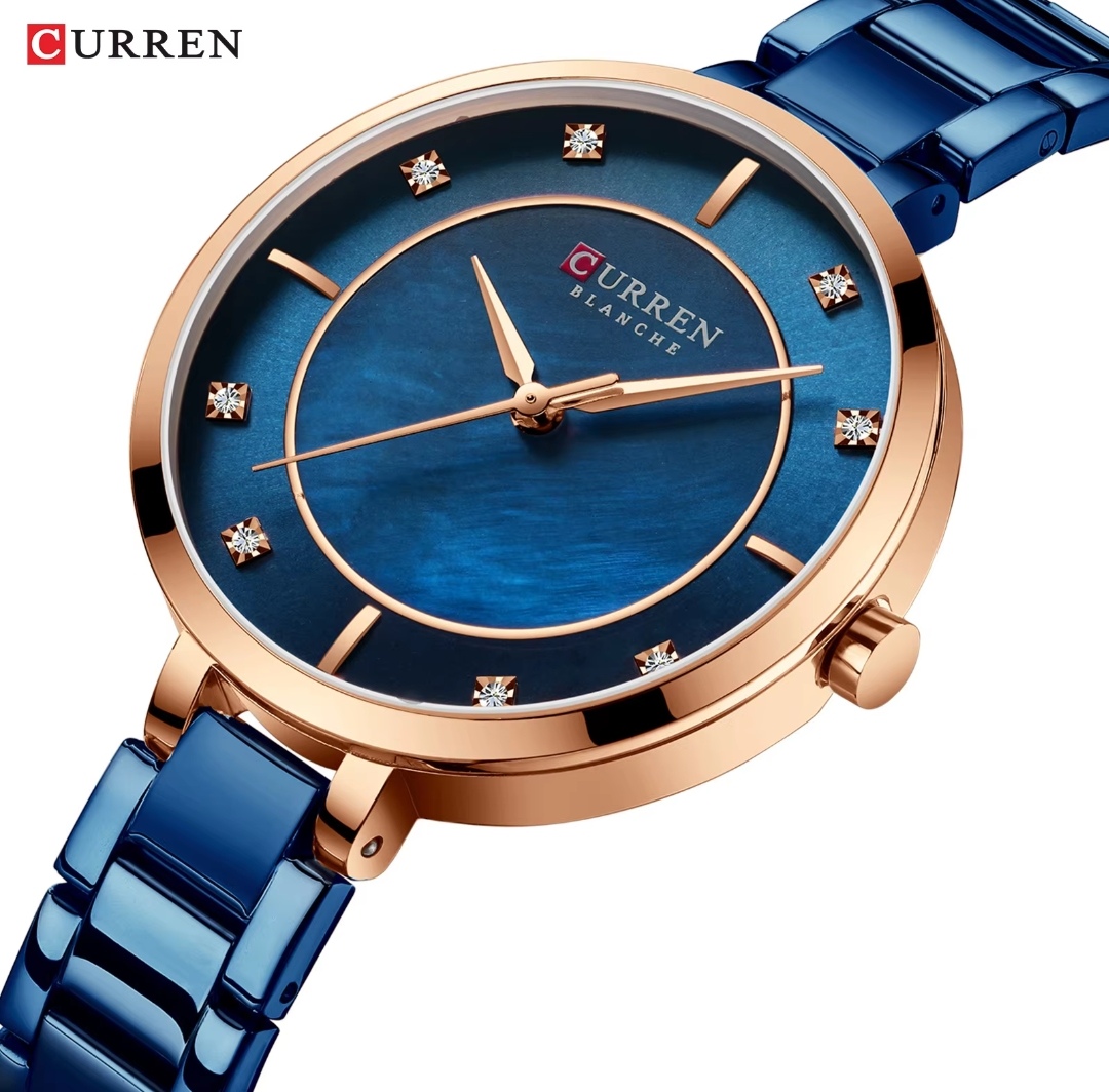 Curren 9051 Ladies Chain Watch- Blue Dial- Rose Golden Bezel- Blue Chain- TF Code CR416CF_img_1