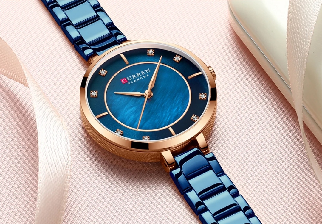 Curren 9051 Ladies Chain Watch- Blue Dial- Rose Golden Bezel- Blue Chain- TF Code CR416CF_img_2