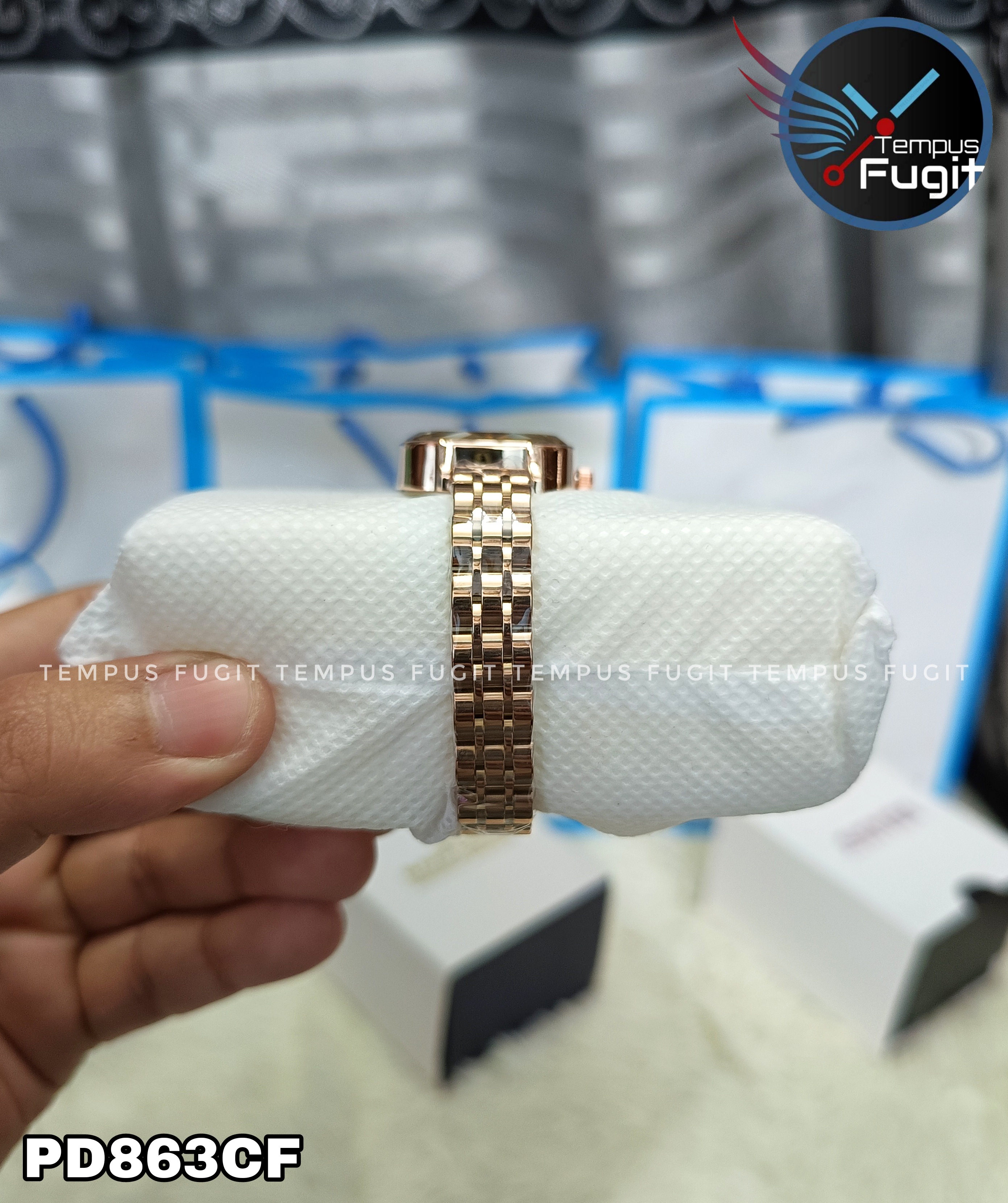 Poedagar 712 Ladies Chain Watch- Rose Golden Dial- Rose Golden Bezel- Rose Golden Chain- TF Code PD863CF_img_5