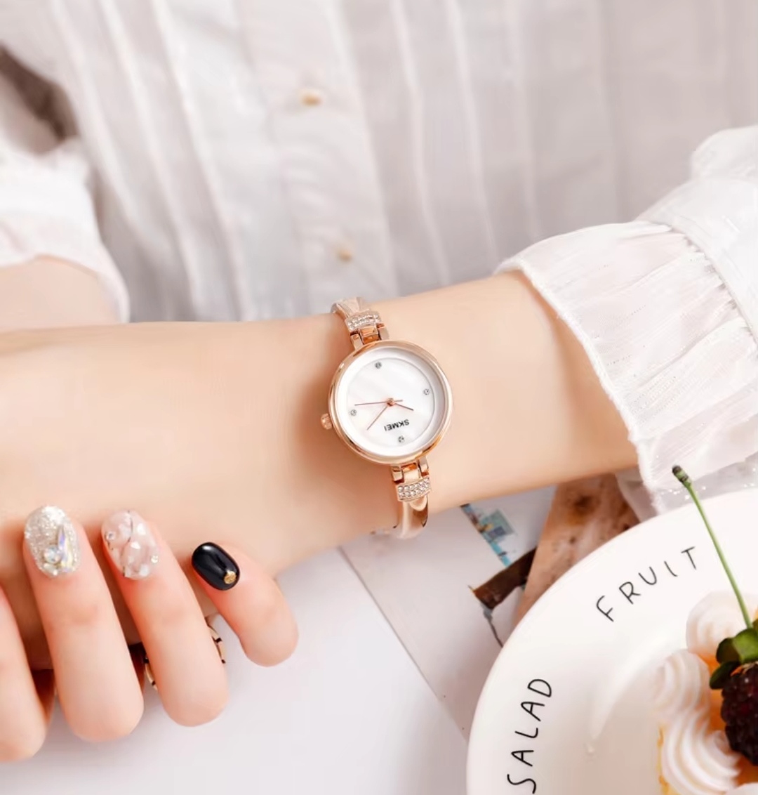 SKMEI 1409 Ladies Chain Watch - Shell White Dial- Rose Golden Bezel- Rose Golden Bracelet+Chain- TF Code SK272CF_img_3