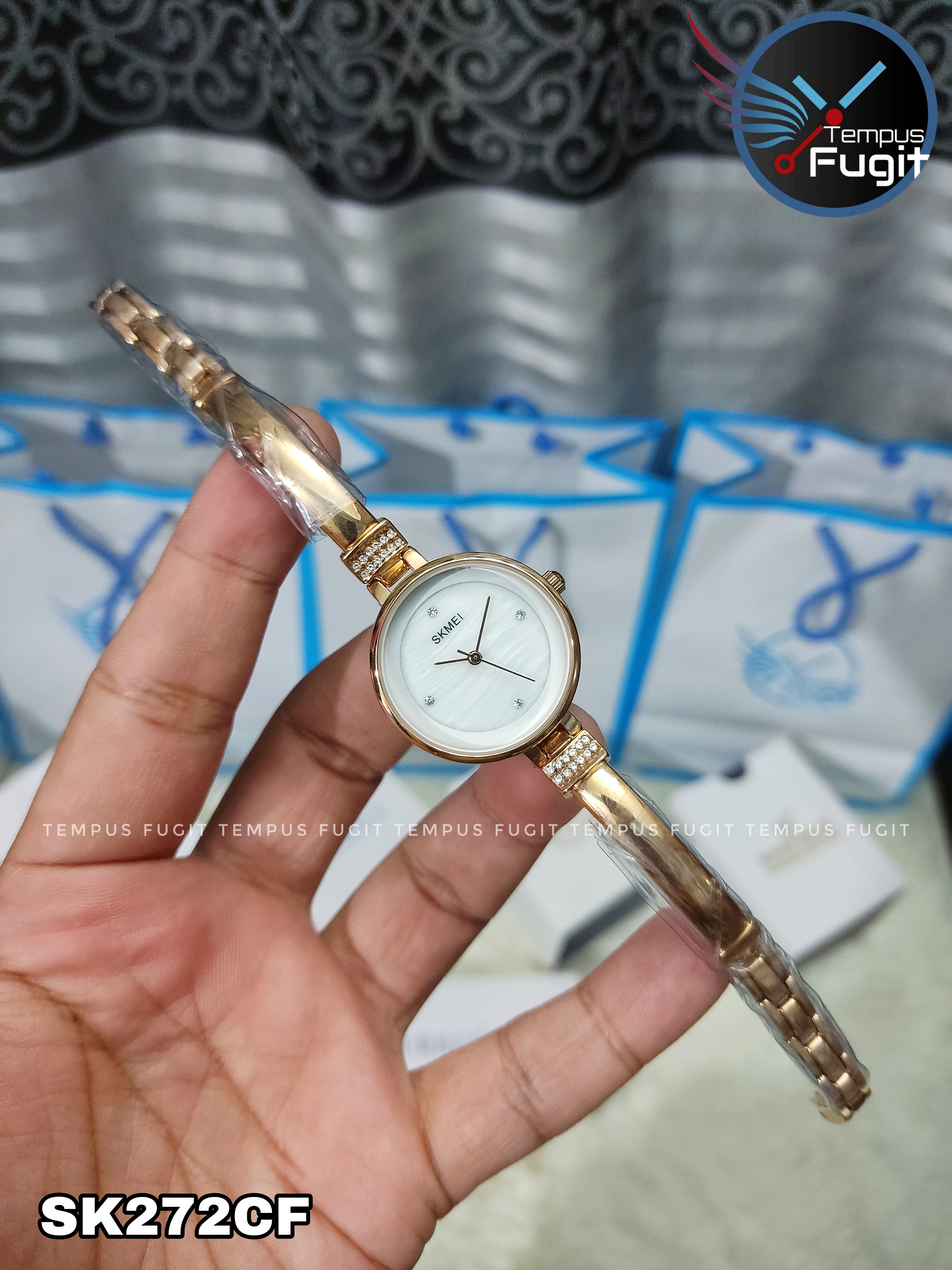 SKMEI 1409 Ladies Chain Watch - Shell White Dial- Rose Golden Bezel- Rose Golden Bracelet+Chain- TF Code SK272CF_img_6