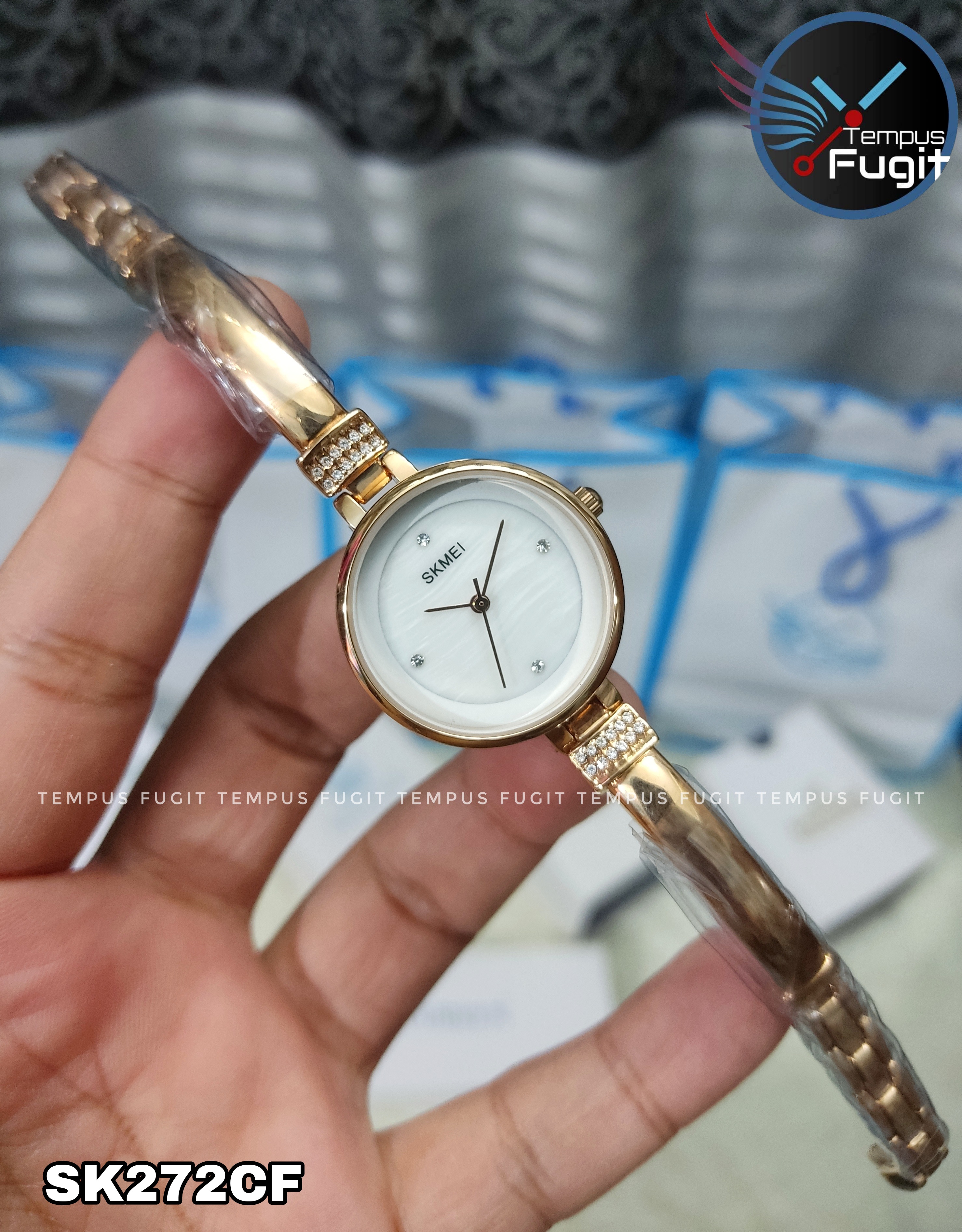 SKMEI 1409 Ladies Chain Watch - Shell White Dial- Rose Golden Bezel- Rose Golden Bracelet+Chain- TF Code SK272CF_img_7