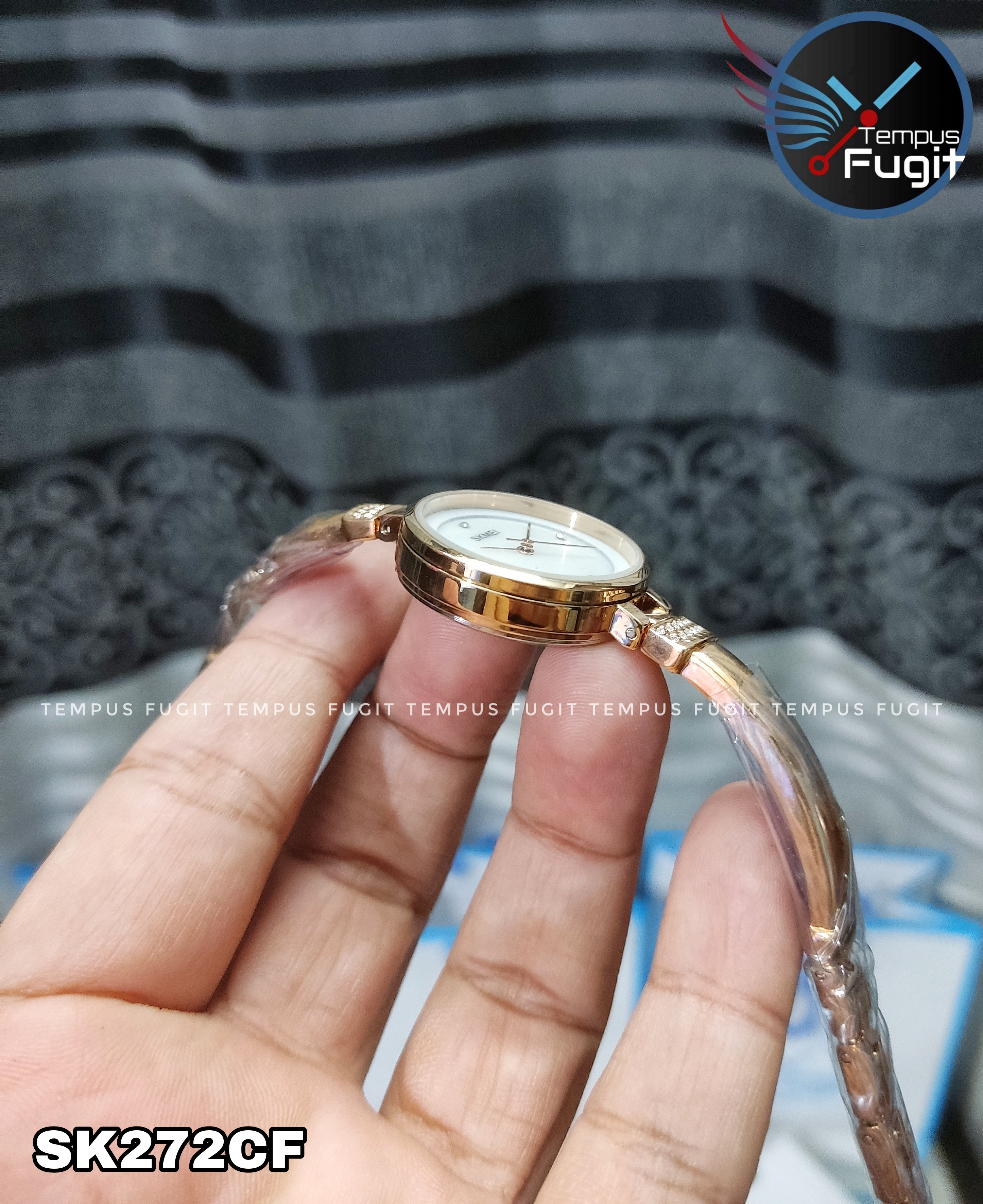 SKMEI 1409 Ladies Chain Watch - Shell White Dial- Rose Golden Bezel- Rose Golden Bracelet+Chain- TF Code SK272CF_img_9