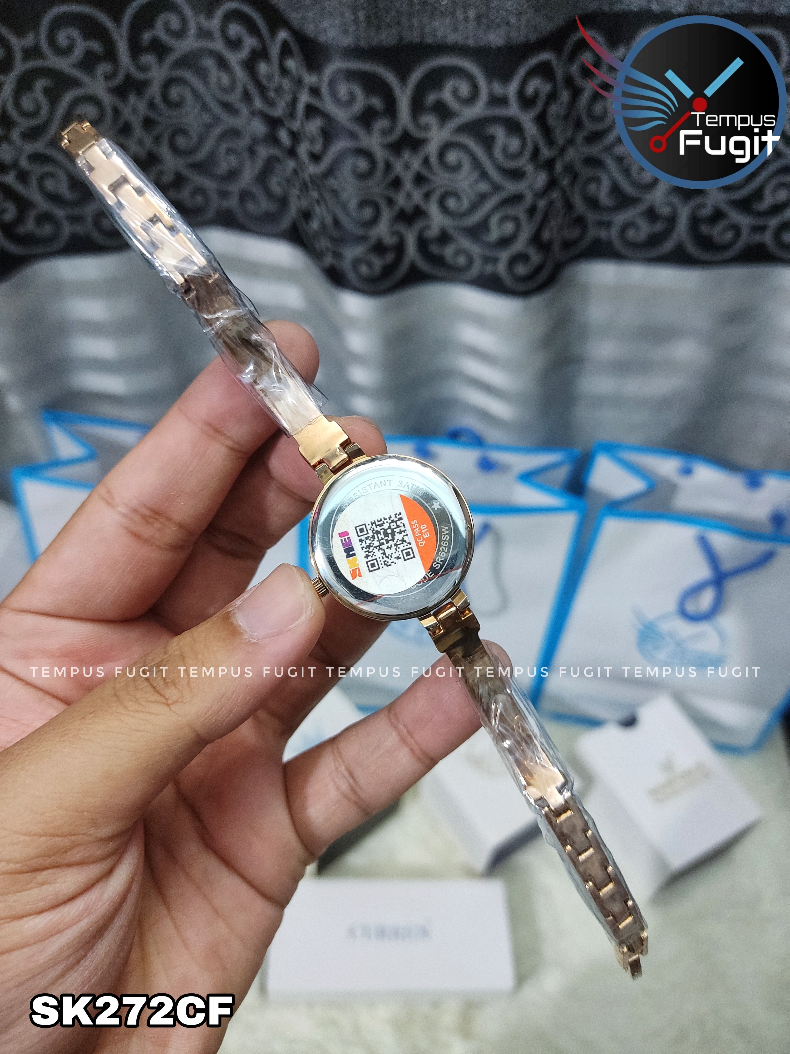 SKMEI 1409 Ladies Chain Watch - Shell White Dial- Rose Golden Bezel- Rose Golden Bracelet+Chain- TF Code SK272CF_img_10