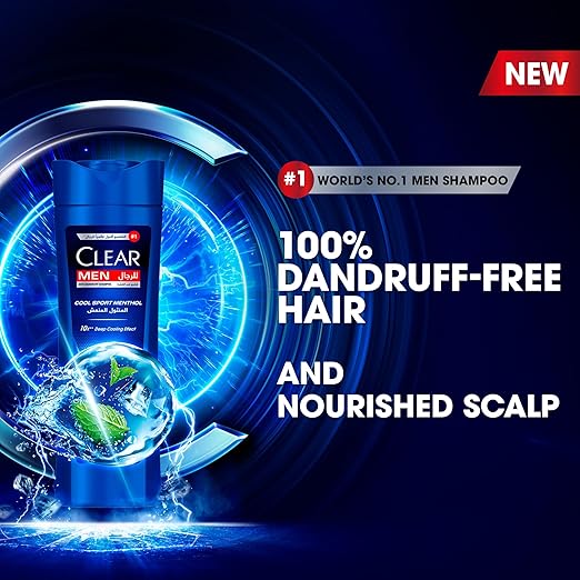CLEAR Shampoo for men, anti-dandruff shampoo, Cool Sport Menthol, 100% Dandruff-free hair^ & Nourished Scalp, 350 ml_img_3