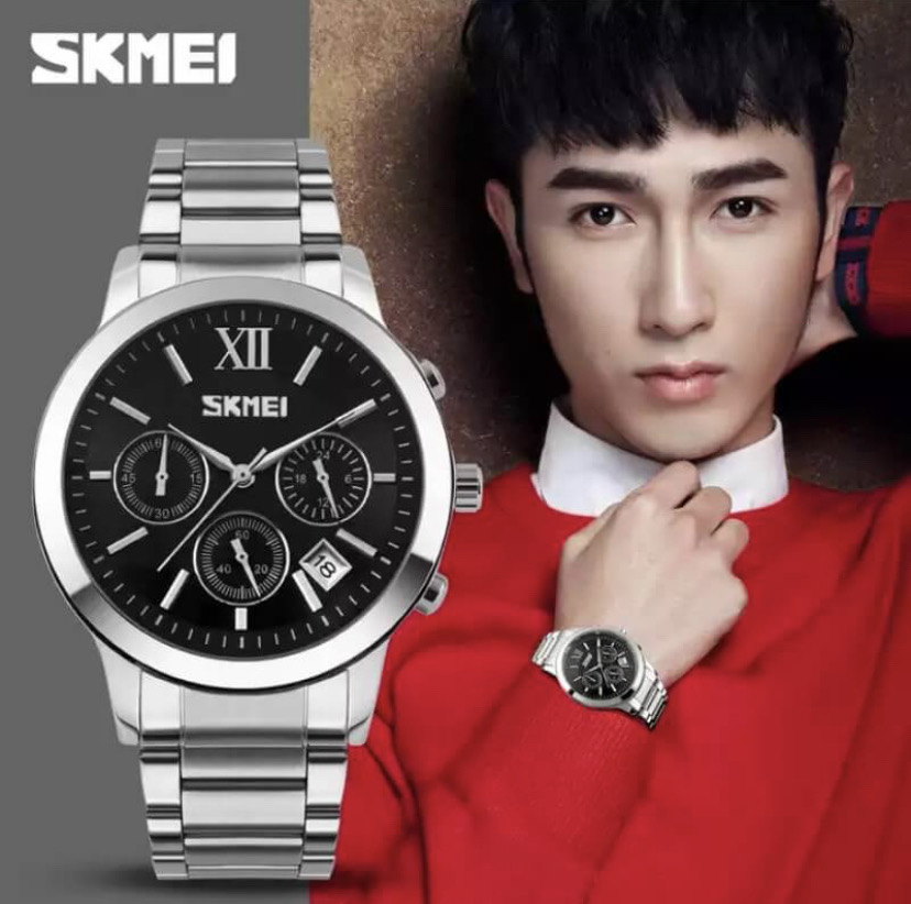 SKMEI 9097 Classic Design Stainless Steel Chronograph Quartz Watch For Men_img_1