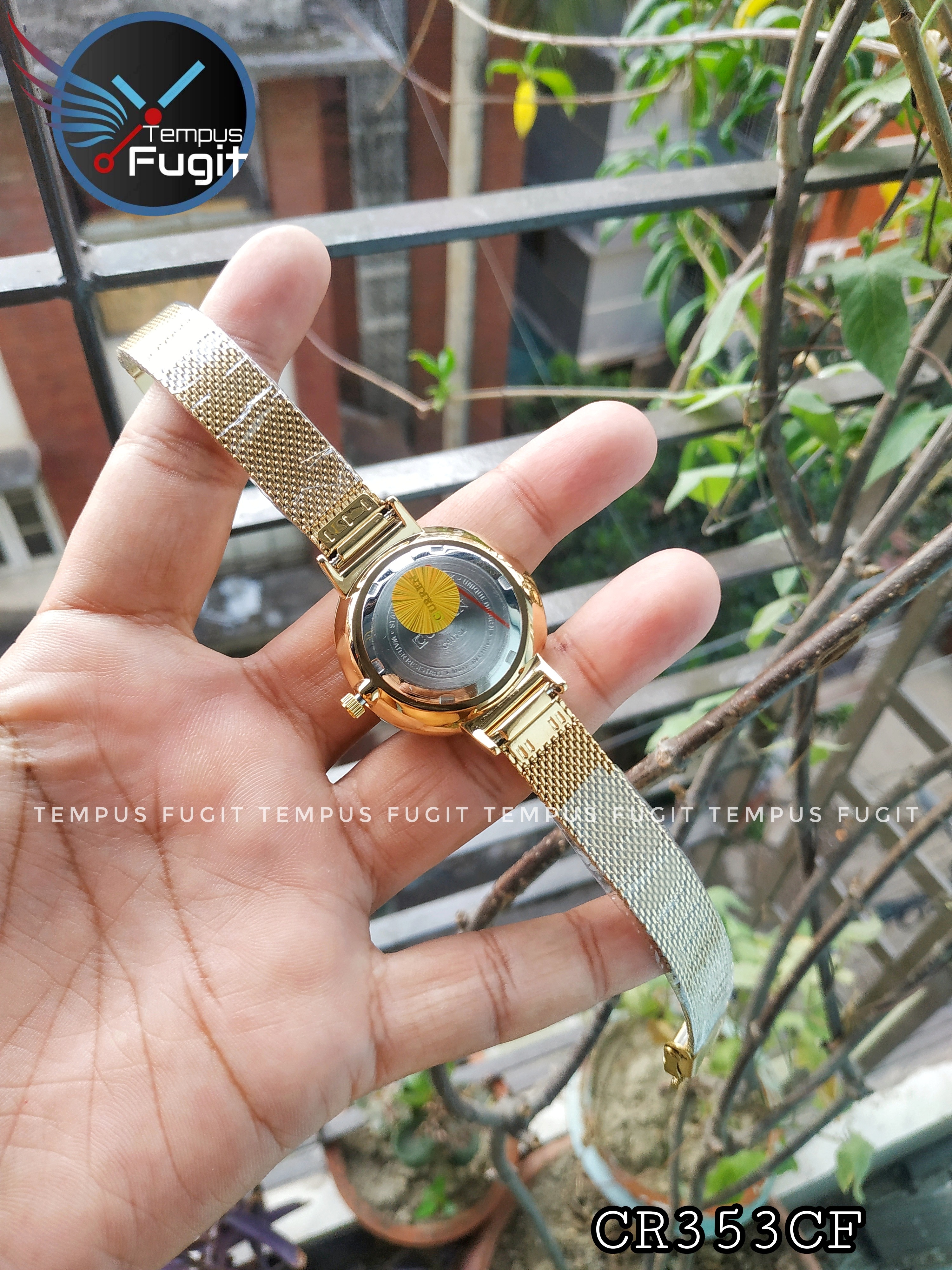 Curren 9076 Ladies Mesh Chain Watch- Green Dial- Golden Bezel- Golden Chain- TF Code CR353CF_img_7