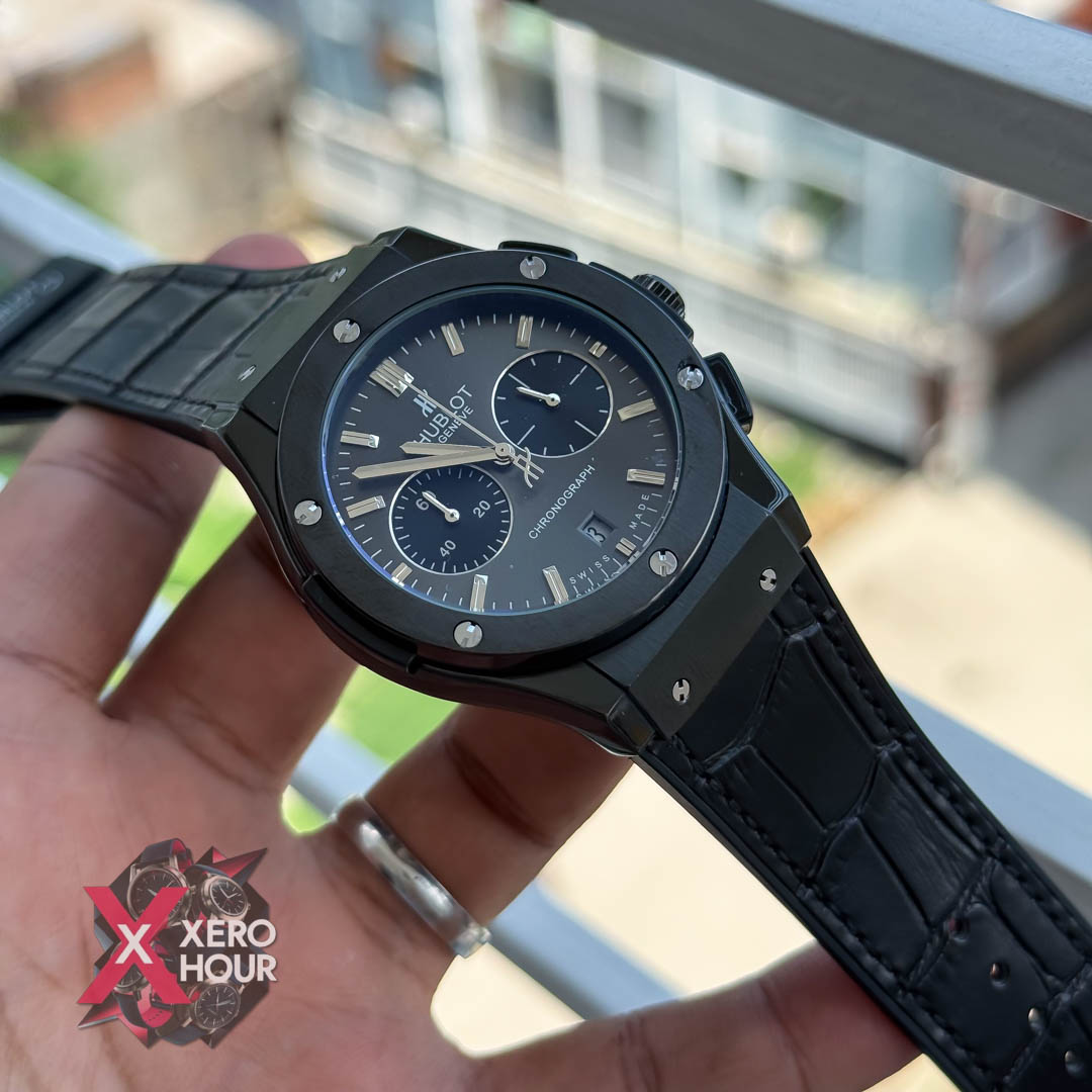 Hublot Classic Fusion Watches Chronograph | Crocodila Balck belt black dial