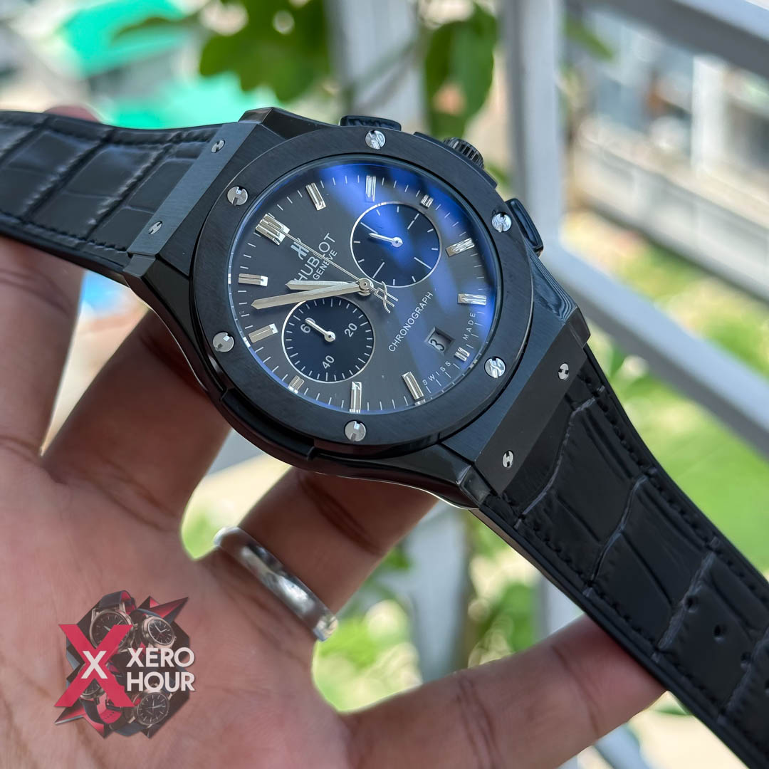 Hublot Classic Fusion Watches Chronograph | Crocodila Balck belt black dial_img_3