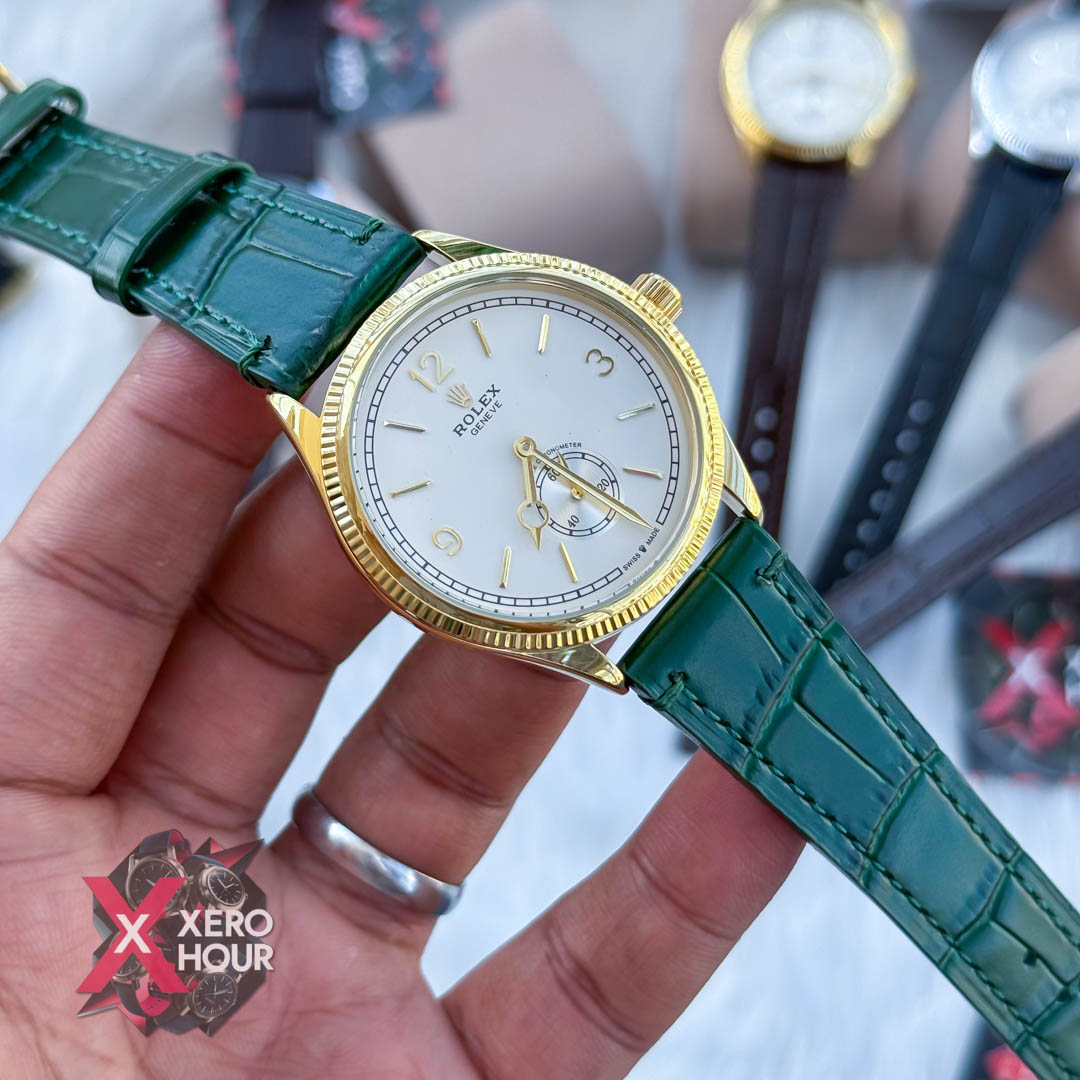 Rolex 1908 Classi style | Green belt gold white dial