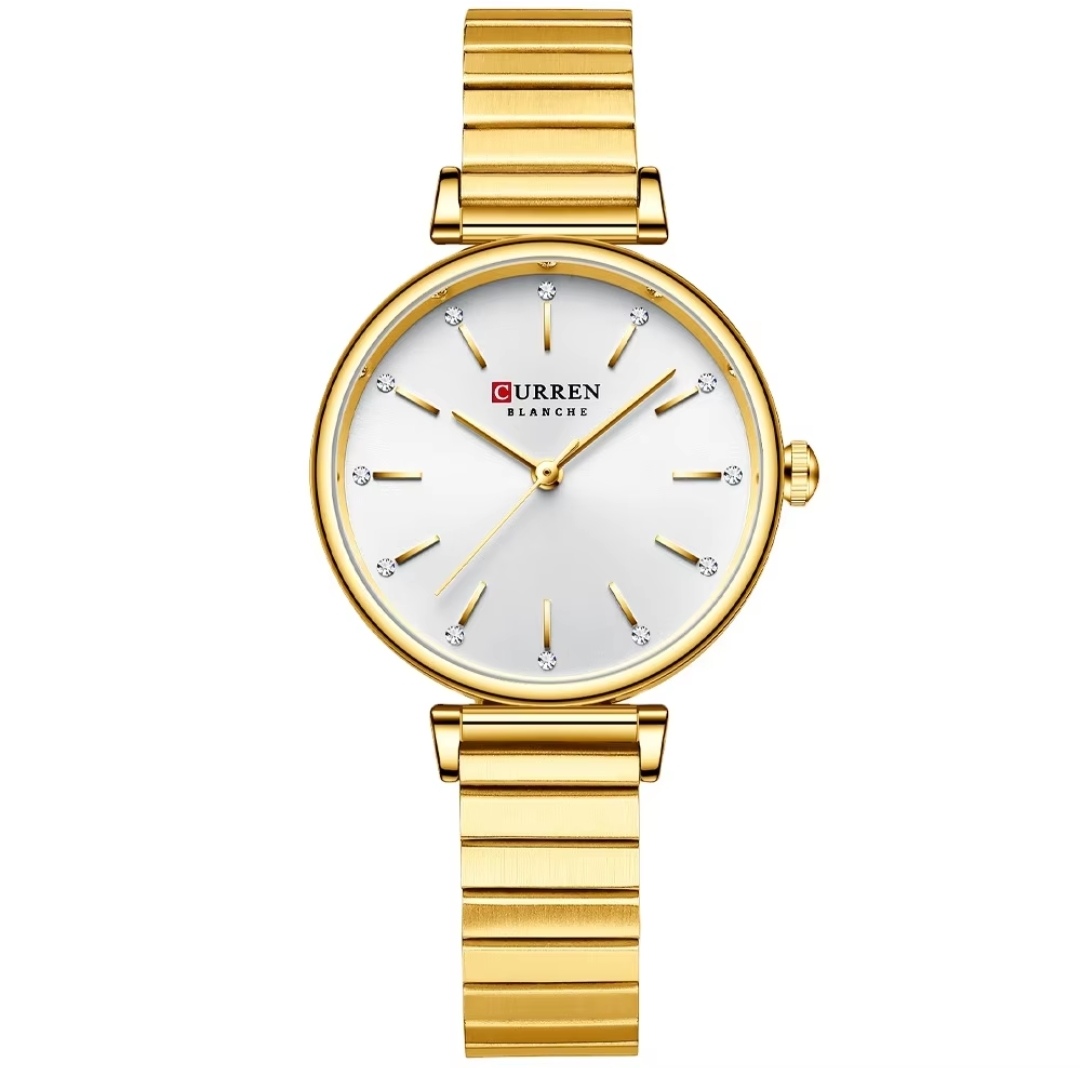 Curren 9081 Ladies Chain Watch- White Dial- Golden Bezel- Golden Chain- TF Code CR490CF_img_0