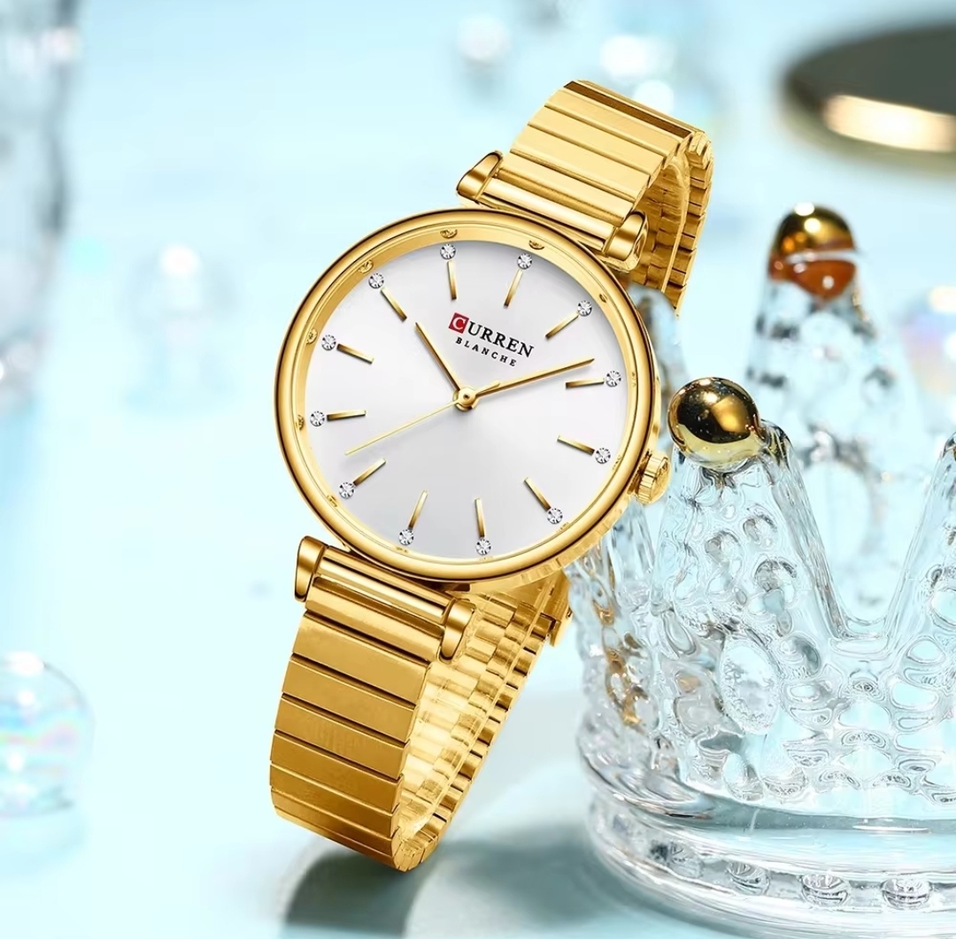 Curren 9081 Ladies Chain Watch- White Dial- Golden Bezel- Golden Chain- TF Code CR490CF_img_1