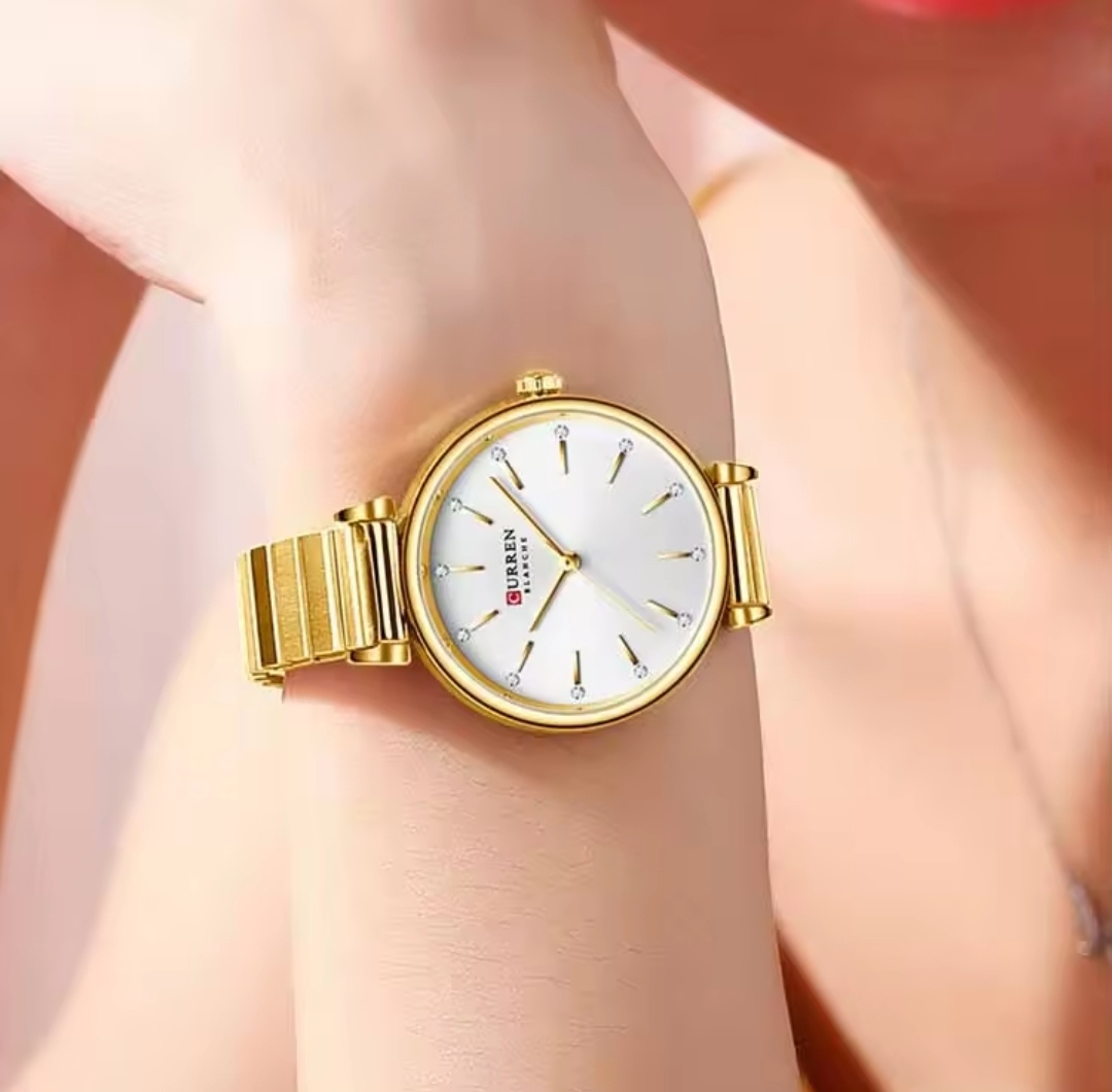 Curren 9081 Ladies Chain Watch- White Dial- Golden Bezel- Golden Chain- TF Code CR490CF_img_2