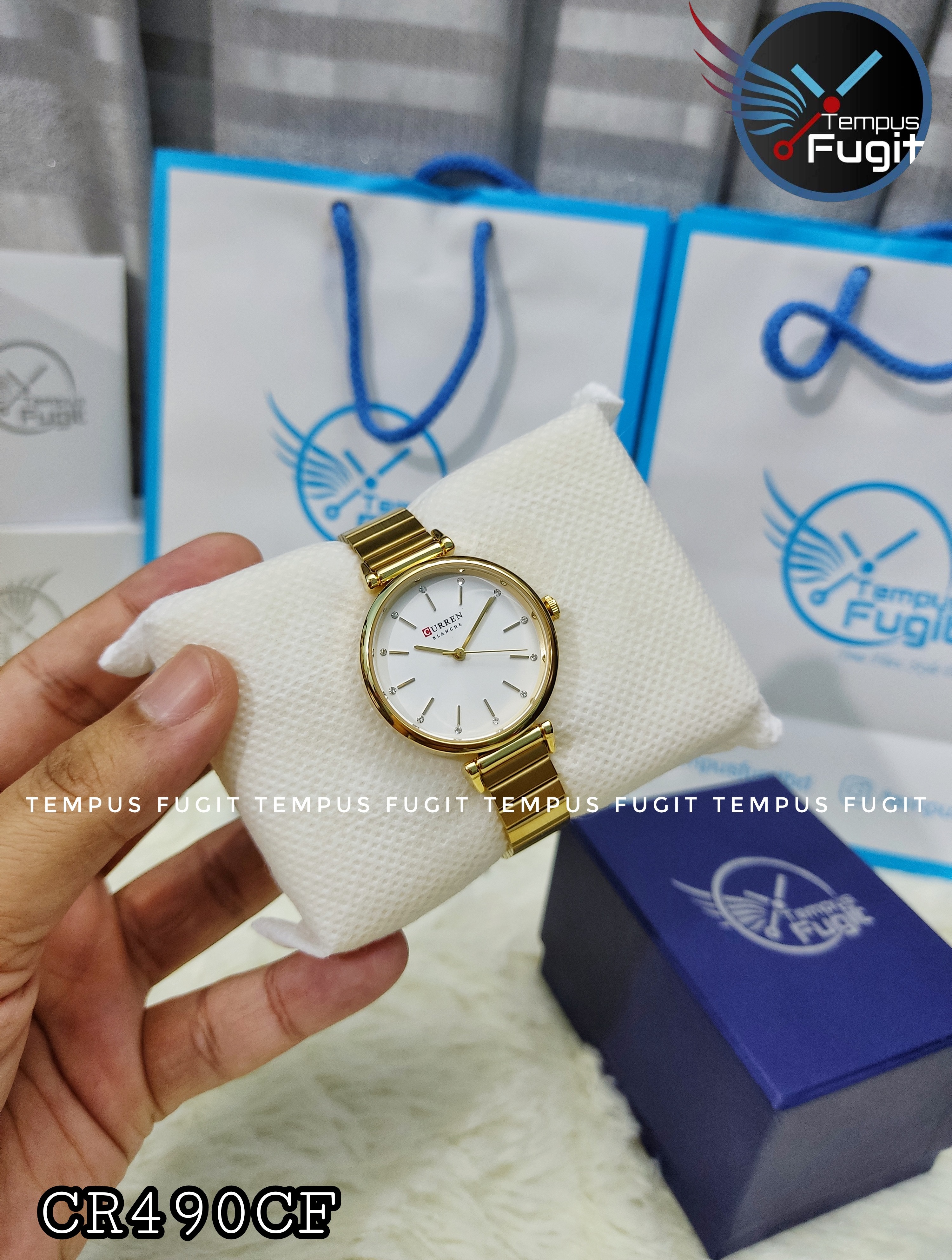 Curren 9081 Ladies Chain Watch- White Dial- Golden Bezel- Golden Chain- TF Code CR490CF_img_3