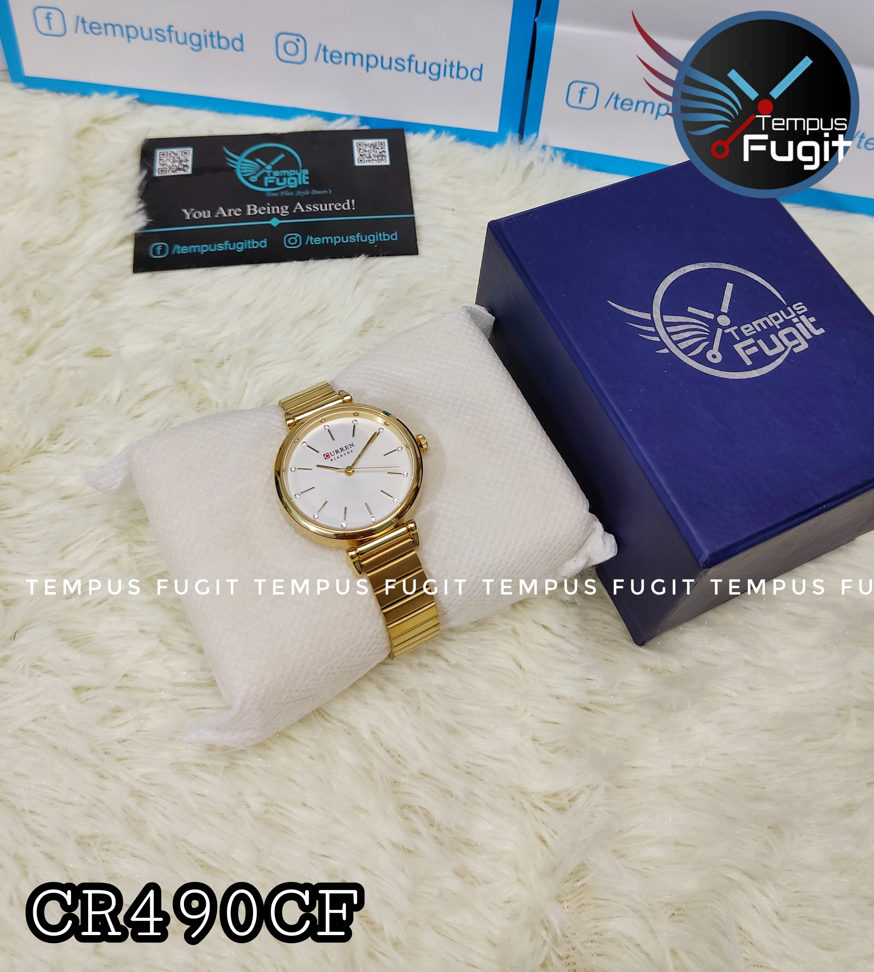 Curren 9081 Ladies Chain Watch- White Dial- Golden Bezel- Golden Chain- TF Code CR490CF_img_4