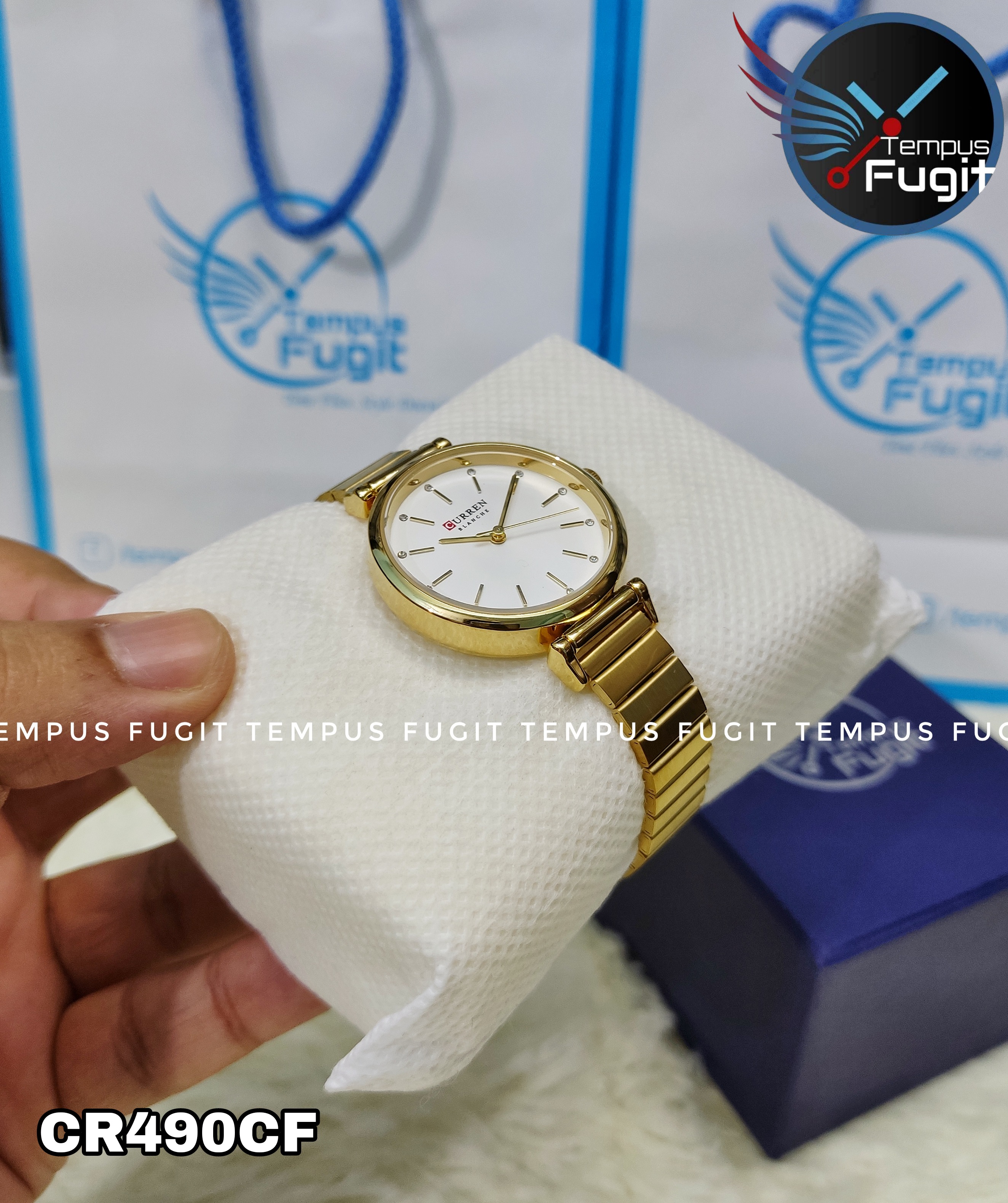 Curren 9081 Ladies Chain Watch- White Dial- Golden Bezel- Golden Chain- TF Code CR490CF_img_5