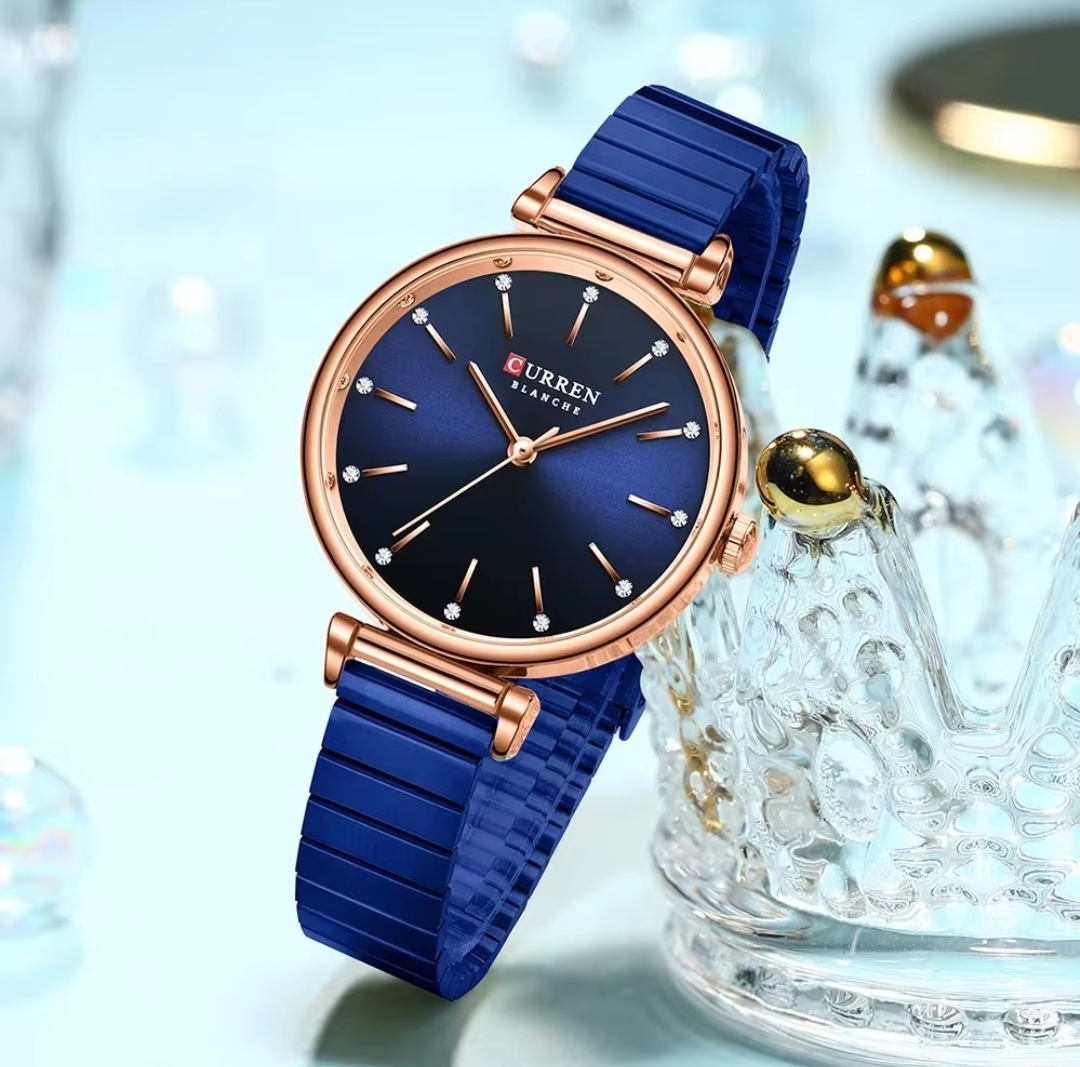 Curren 9081 Ladies Chain Watch- Blue Dial- Rose Golden Bezel- Blue Chain- TF Code CR356CF_img_1