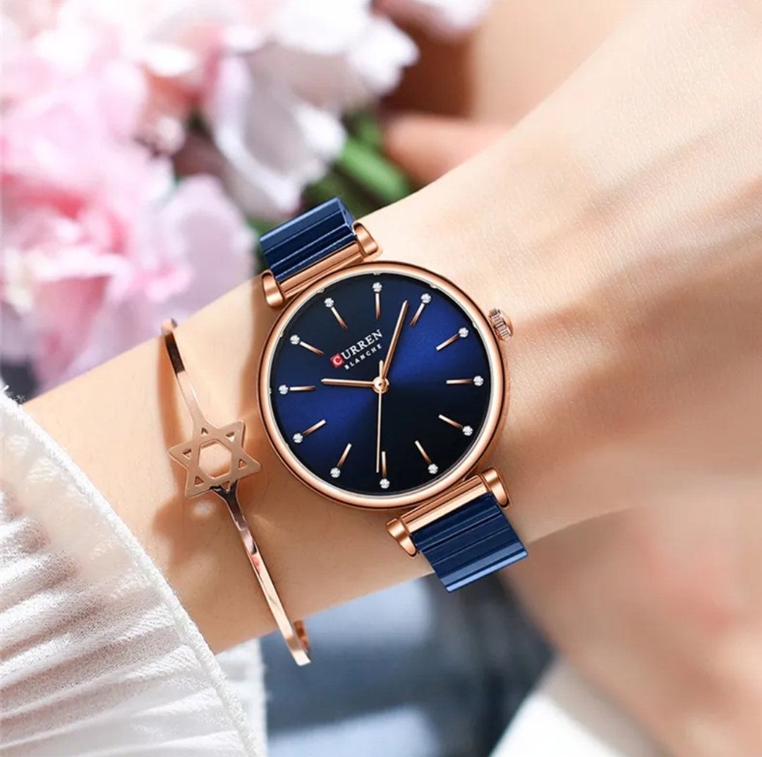 Curren 9081 Ladies Chain Watch- Blue Dial- Rose Golden Bezel- Blue Chain- TF Code CR356CF_img_2