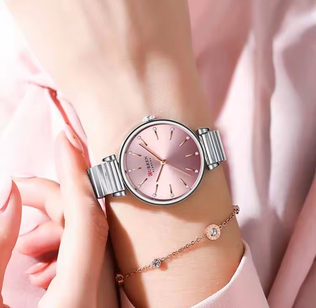 Curren 9081 Ladies Chain Watch- Pink Dial- Silver Bezel- Silver Chain- TF Code CR376CF_img_1