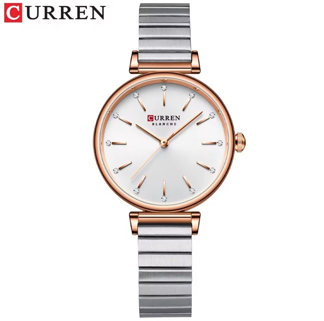 Curren 9081 Ladies Chain Watch- Silver Dial- Rose Golden Bezel- Silver Chain- TF Code CR822CF_img_0