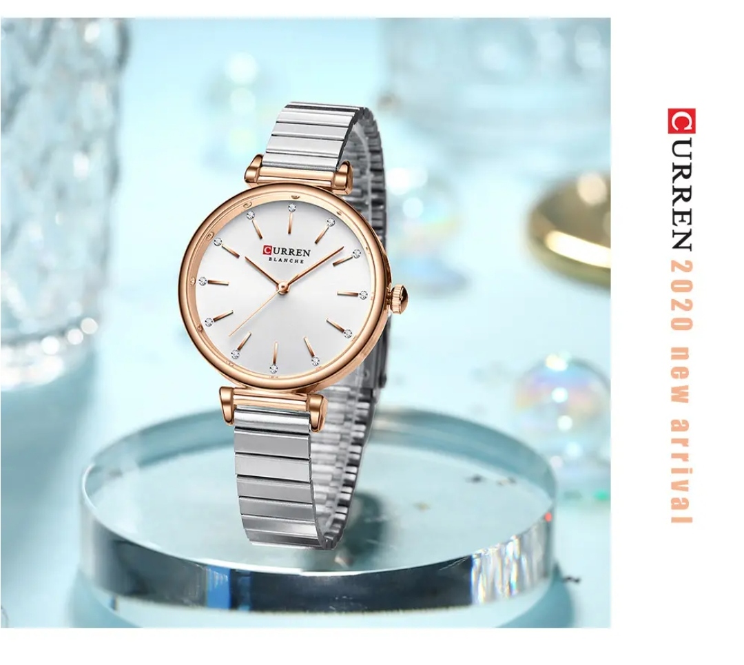 Curren 9081 Ladies Chain Watch- Silver Dial- Rose Golden Bezel- Silver Chain- TF Code CR822CF_img_1