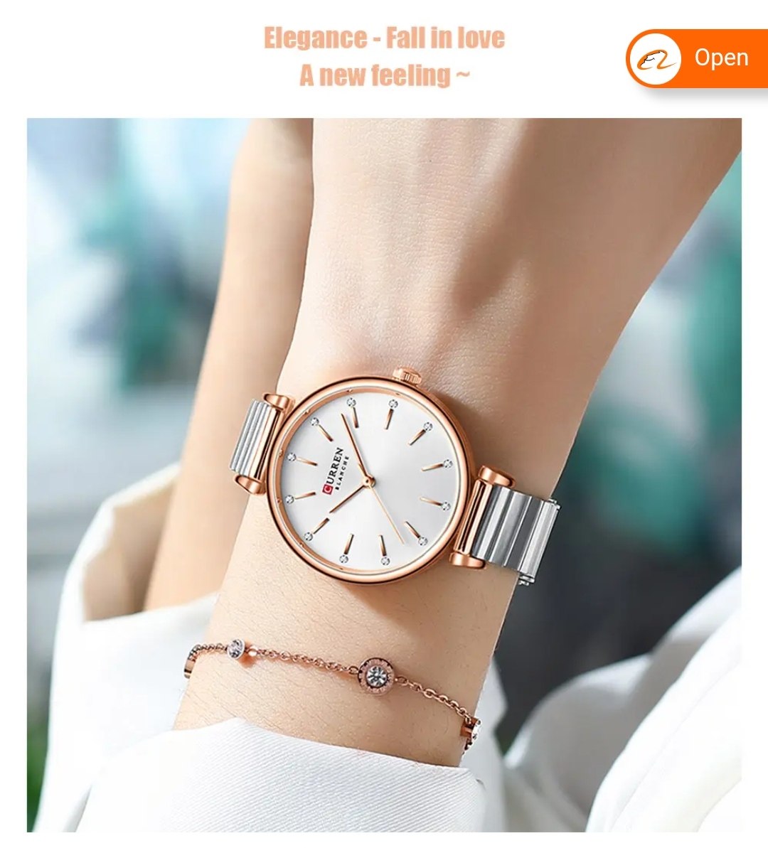 Curren 9081 Ladies Chain Watch- Silver Dial- Rose Golden Bezel- Silver Chain- TF Code CR822CF_img_2