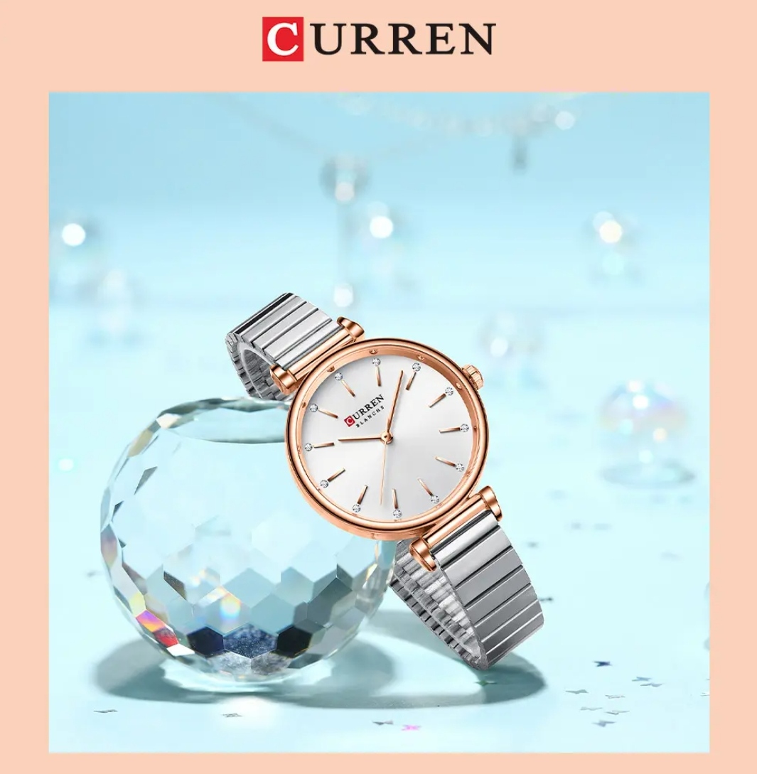 Curren 9081 Ladies Chain Watch- Silver Dial- Rose Golden Bezel- Silver Chain- TF Code CR822CF_img_3