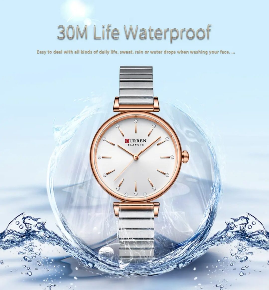 Curren 9081 Ladies Chain Watch- Silver Dial- Rose Golden Bezel- Silver Chain- TF Code CR822CF_img_6