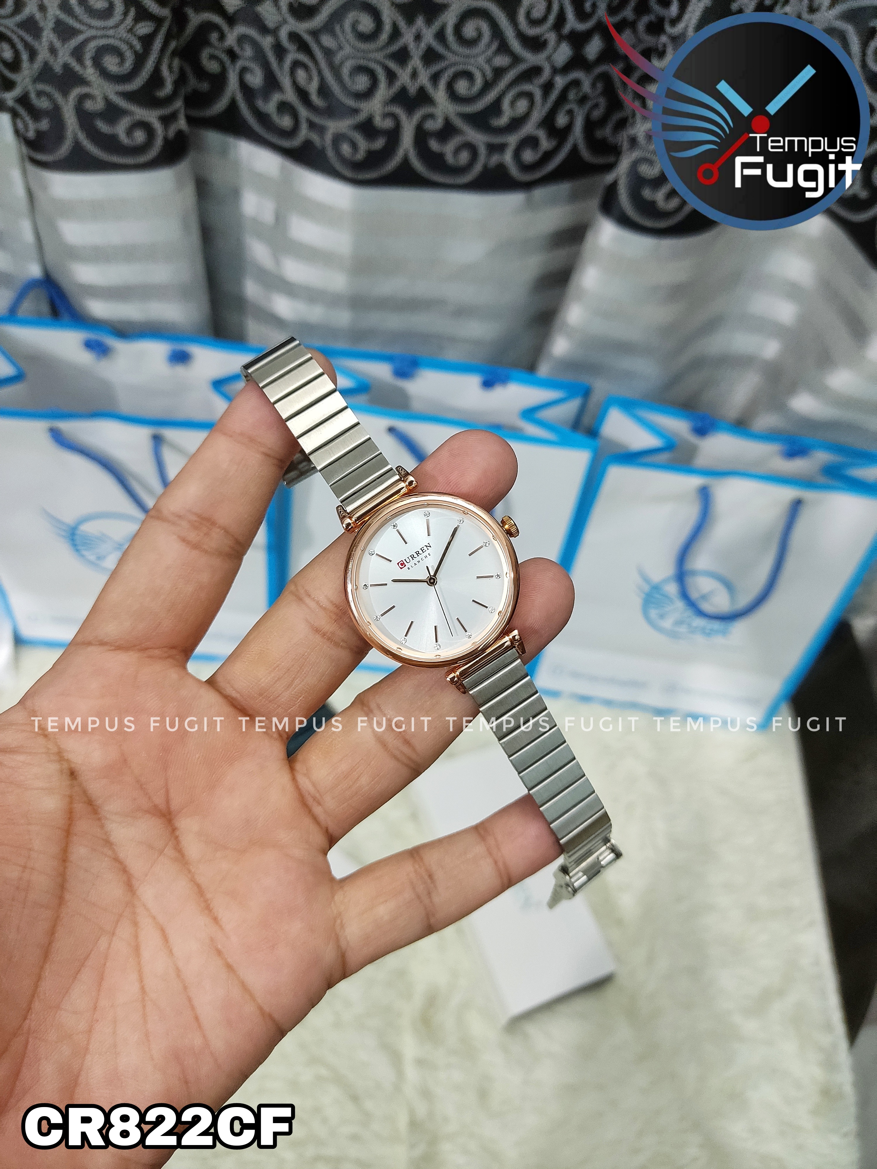 Curren 9081 Ladies Chain Watch- Silver Dial- Rose Golden Bezel- Silver Chain- TF Code CR822CF_img_7