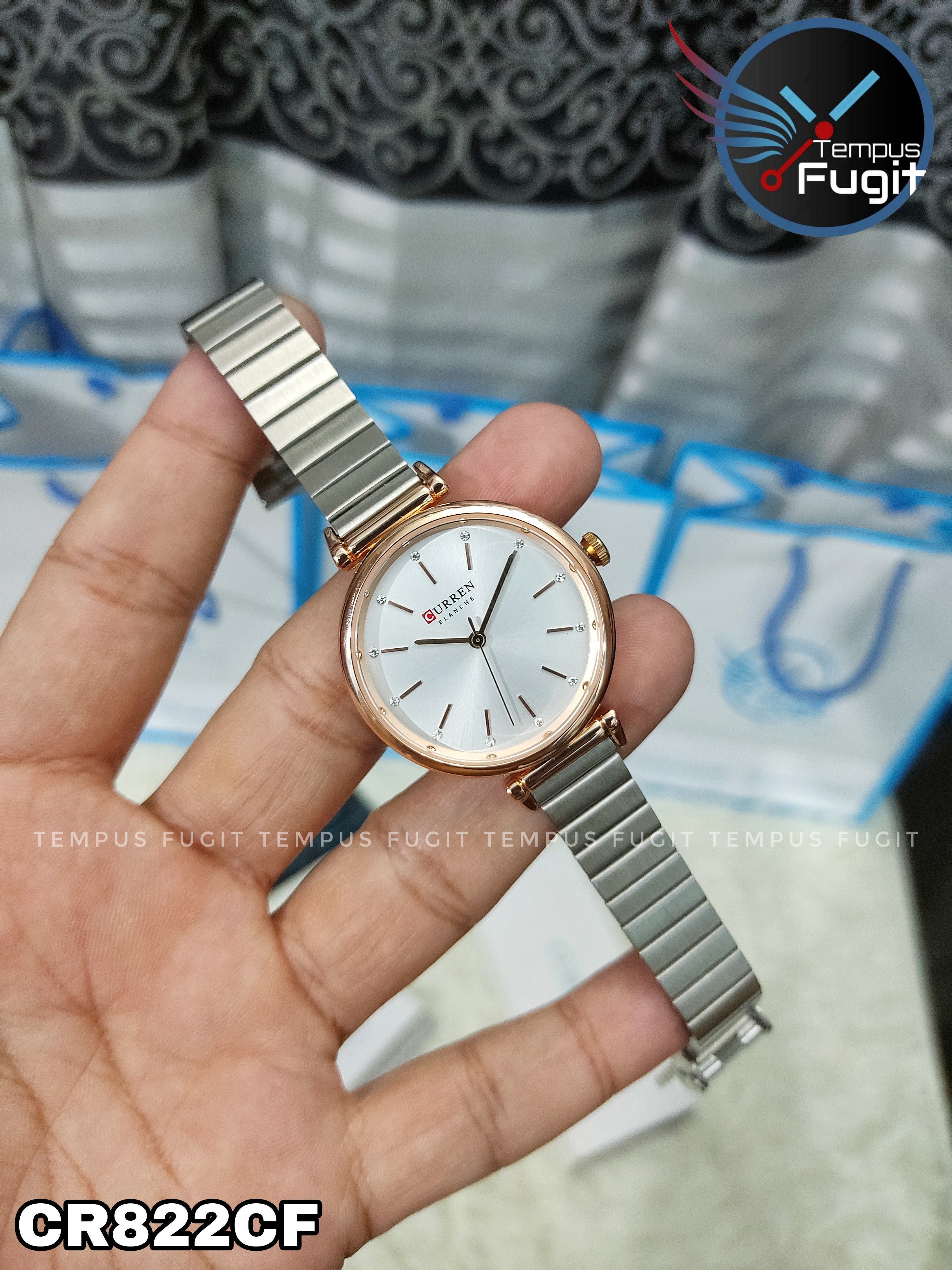 Curren 9081 Ladies Chain Watch- Silver Dial- Rose Golden Bezel- Silver Chain- TF Code CR822CF_img_8