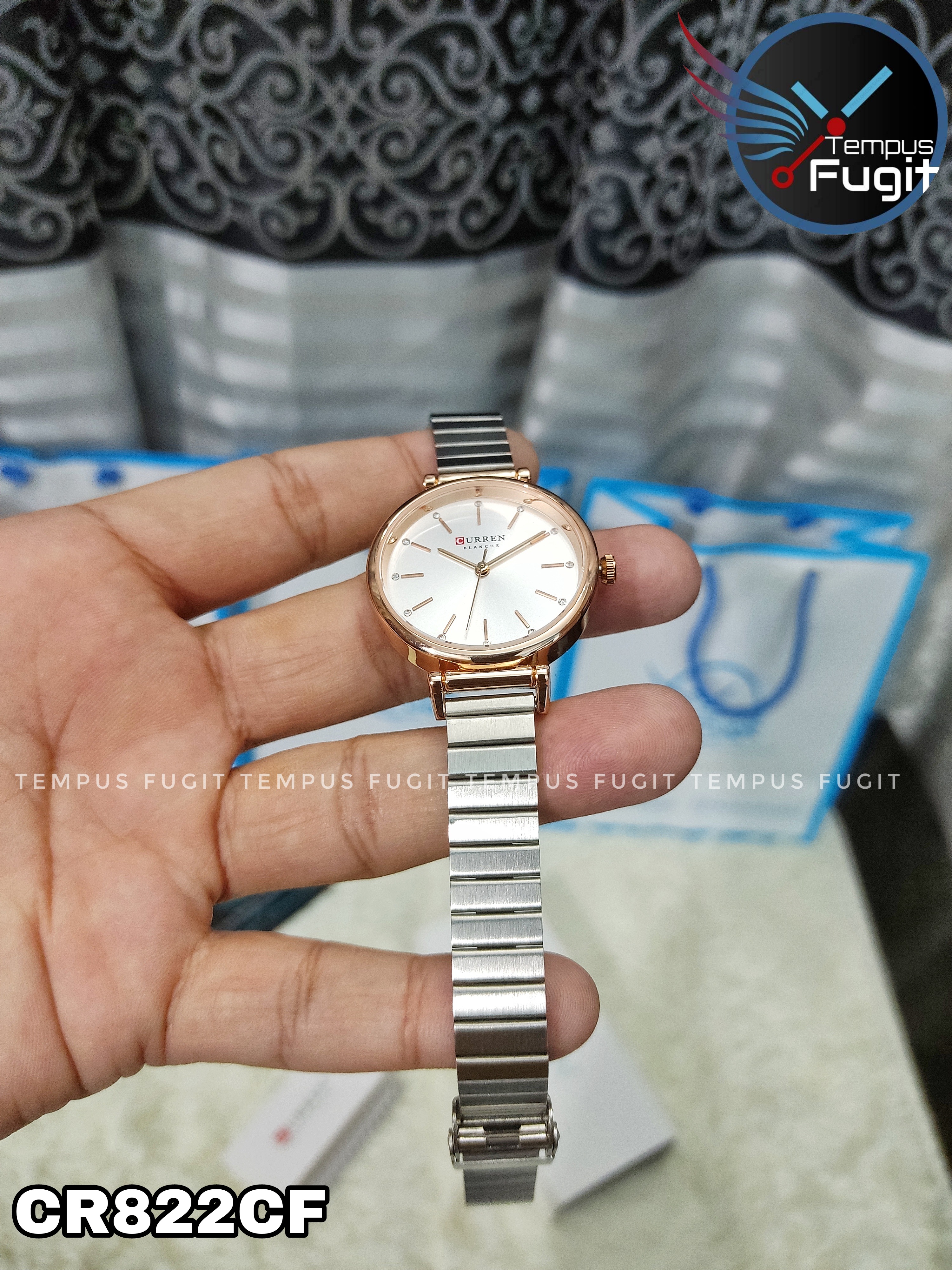 Curren 9081 Ladies Chain Watch- Silver Dial- Rose Golden Bezel- Silver Chain- TF Code CR822CF_img_10