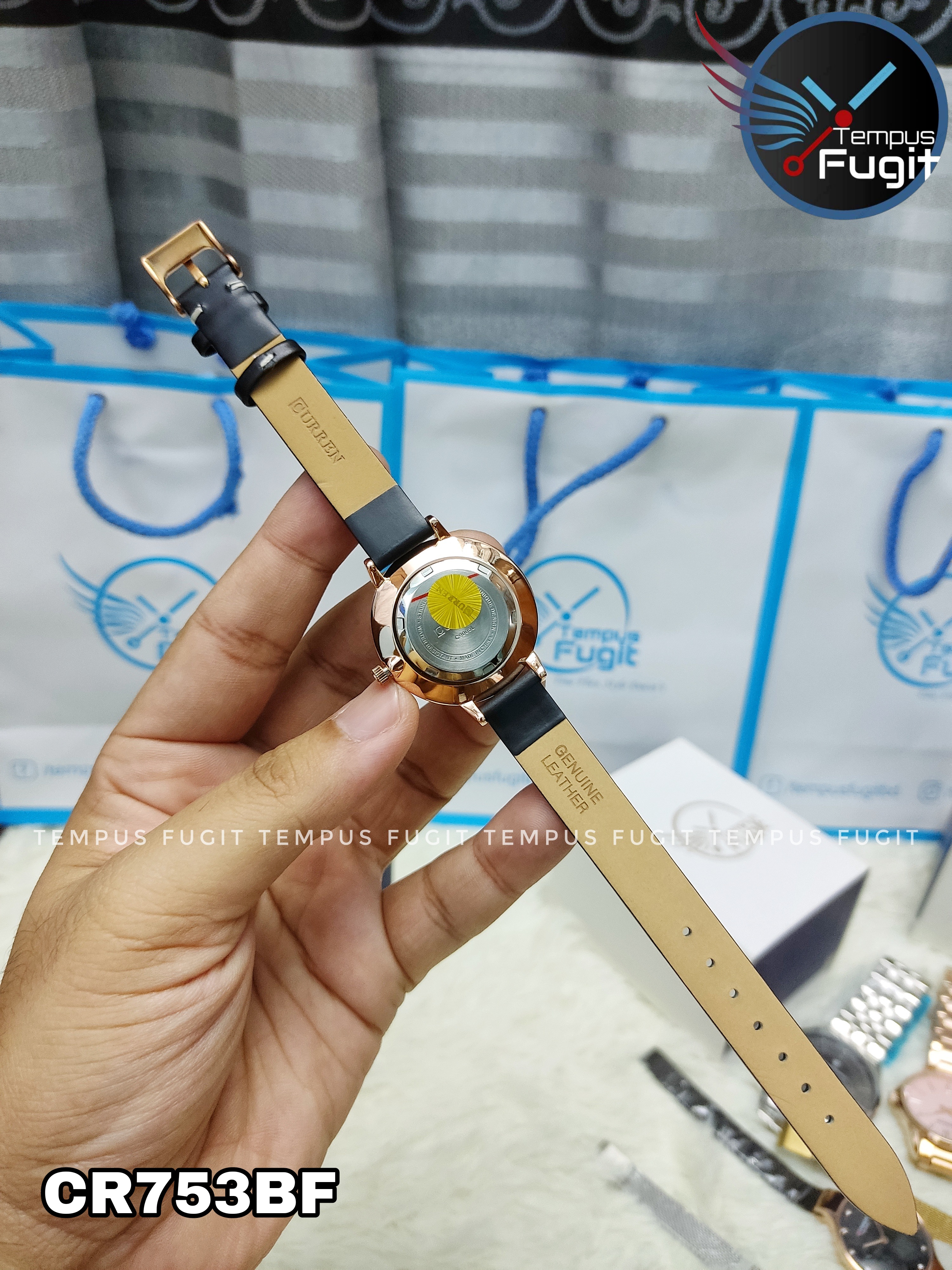 Curren 9065 Ladies Belt Watch- Black Dial with Rose Golden Floral Work- Rose Golden Bezel- Black Belt- TF Code CR753CF_img_7