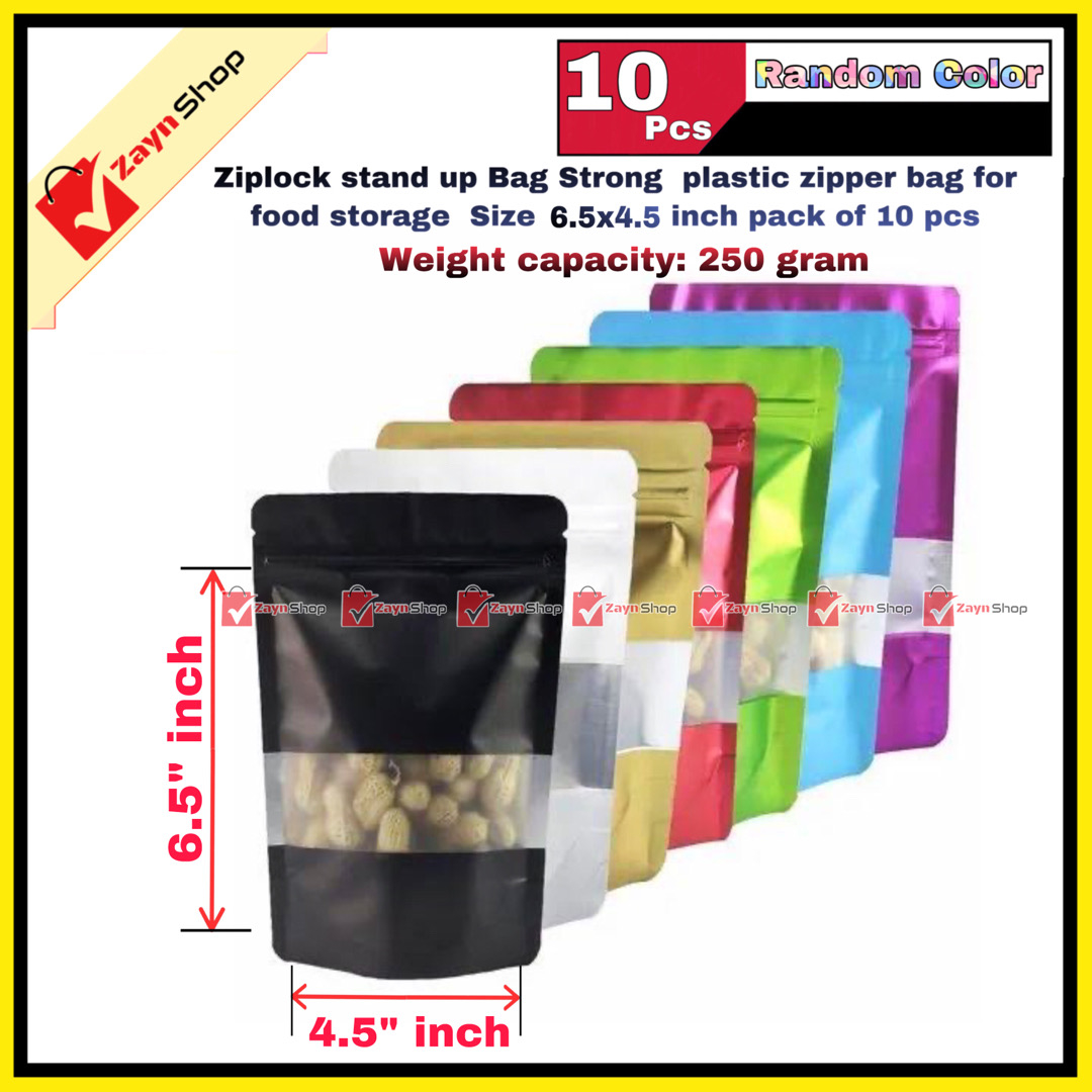 Ziplock stand up Bag Strong plastic zipper bag for food storage Size 6.5x4.5 inch  pack of 10 pcs_img_0