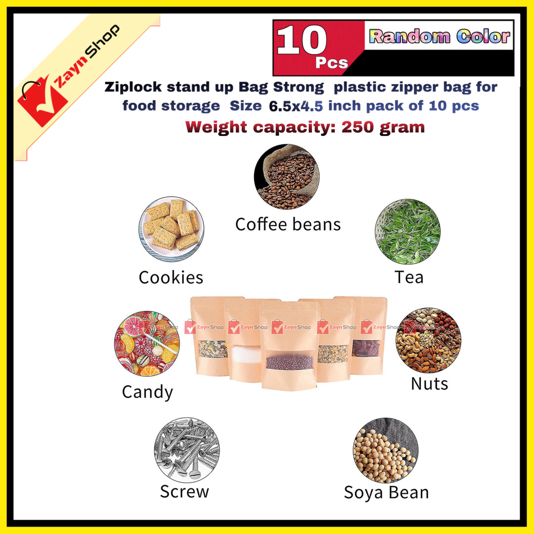 Ziplock stand up Bag Strong plastic zipper bag for food storage Size 6.5x4.5 inch  pack of 10 pcs_img_1