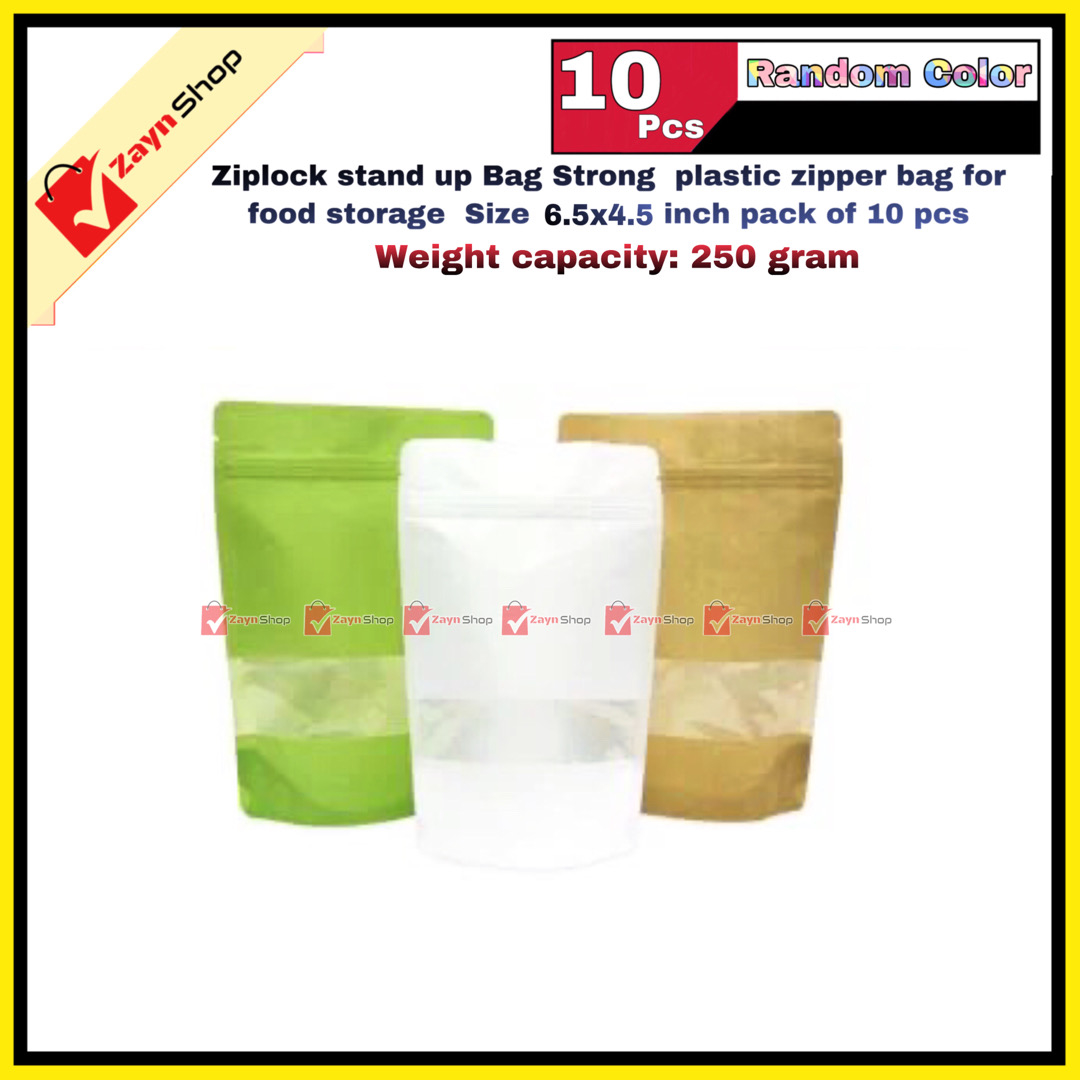 Ziplock stand up Bag Strong plastic zipper bag for food storage Size 6.5x4.5 inch  pack of 10 pcs_img_2