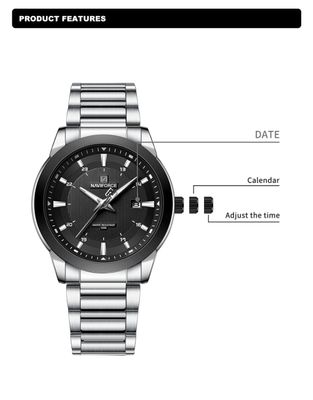 Naviforce 8029 Gents Chain Watch - Black Dial- Black Bezel- Silver Chain- TF Code NF812CM_img_2