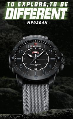 Naviforce 9204 Gents Belt Watch - Black Dial with Grey Markings- Black Bezel- Grey Nylon Belt- TF Code NF815BM_img_2