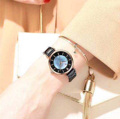 Curren 9072 Ladies Chain Watch- Shell Blue Dial- Rose Golden Bezel- Black Chain- TF Code CR350CF_img_3