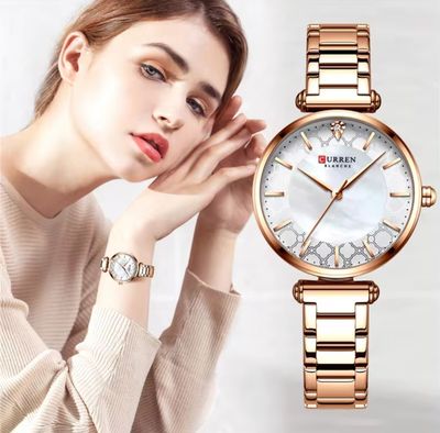 Curren 9072 Ladies Chain Watch- Shell White Dial- Rose Golden Bezel- Rose Golden Chain- TF Code CR306CF_img_1