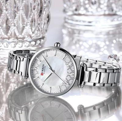 Curren 9072 Ladies Chain Watch- Shell White Dial- Silver Bezel- Silver Chain- TF Code CR384CF_img_2