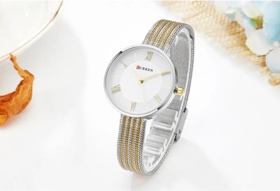 Curren 9020 Ladies Mesh Chain Watch- White Dial- Silver Bezel- Silver+Golden Chain- TF Code CR480CF_img_2
