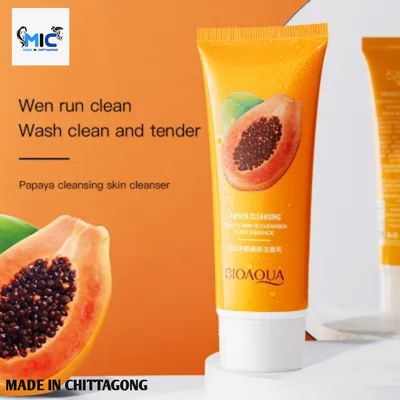 BIOAQUA skin care product papaya moisturizing shrink pore face wash foam facial cleanser for women and girl 100g_img_1